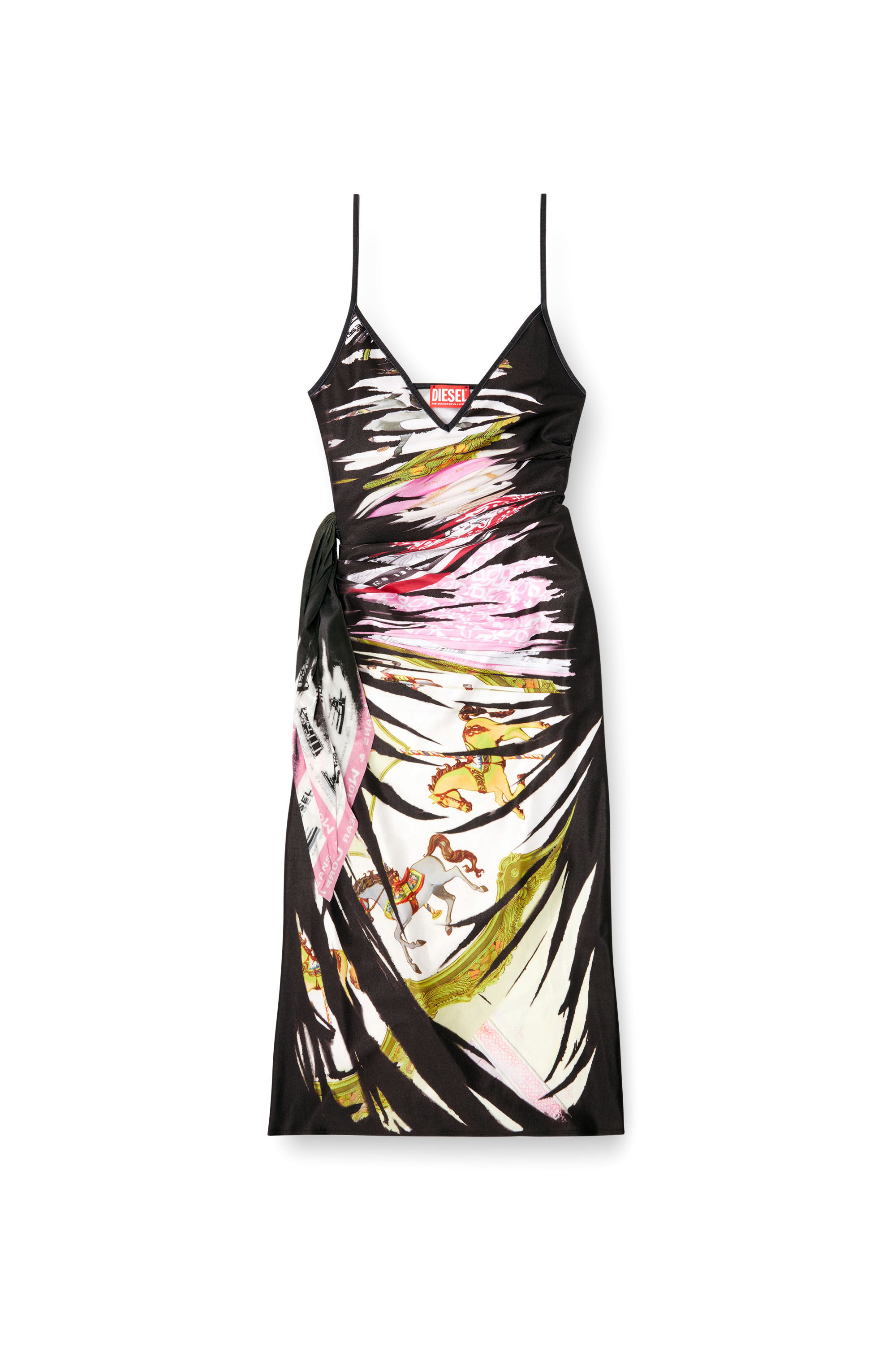 Diesel - D-OROTYS, Damen Drapiertes Midi-Kleid mit Bandana-Print in Schwarz/Weiss - 2