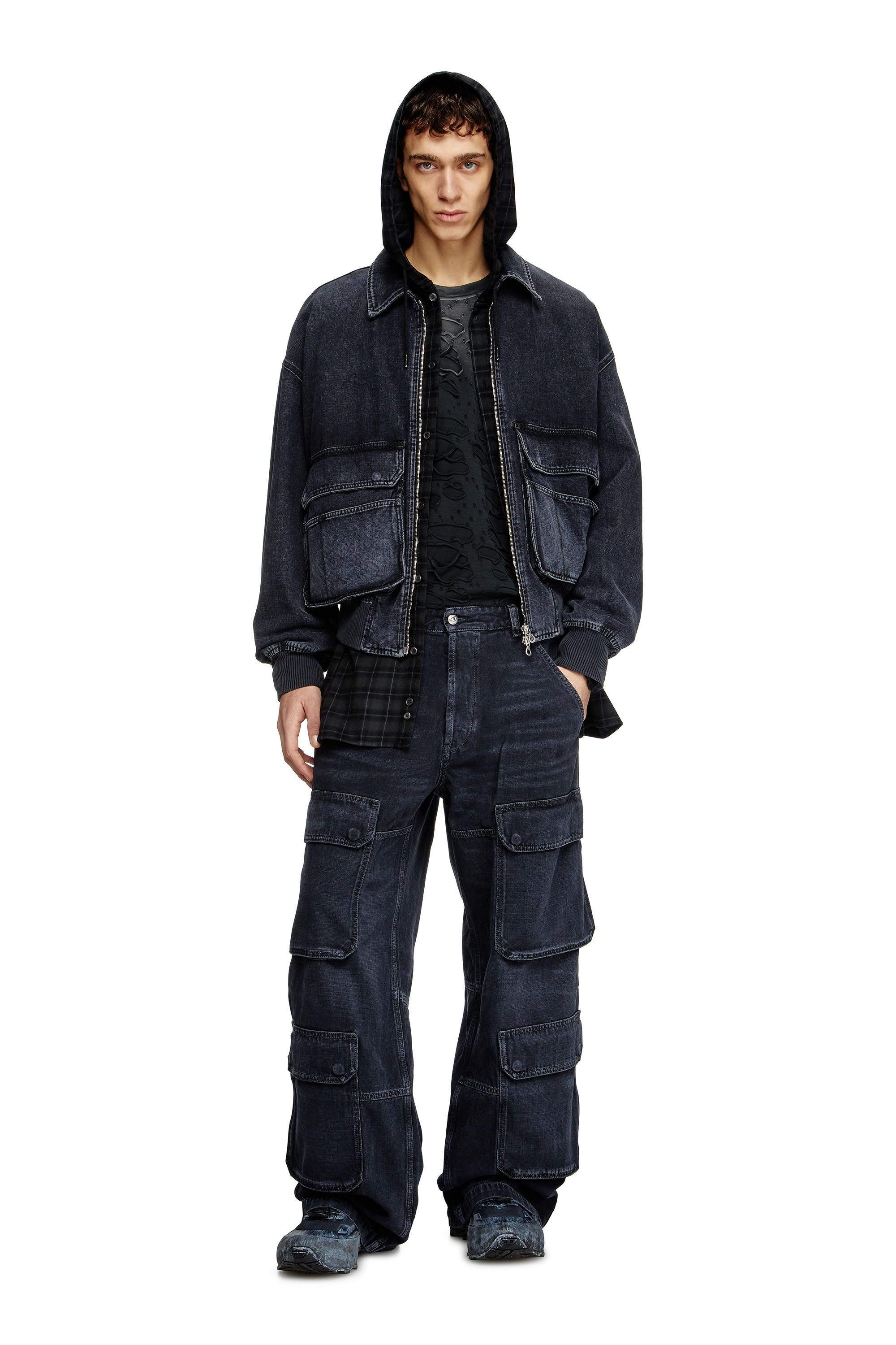 Diesel - Herren Relaxed Jeans D-Touch 007Z9, Schwarz/Dunkelgrau - 1