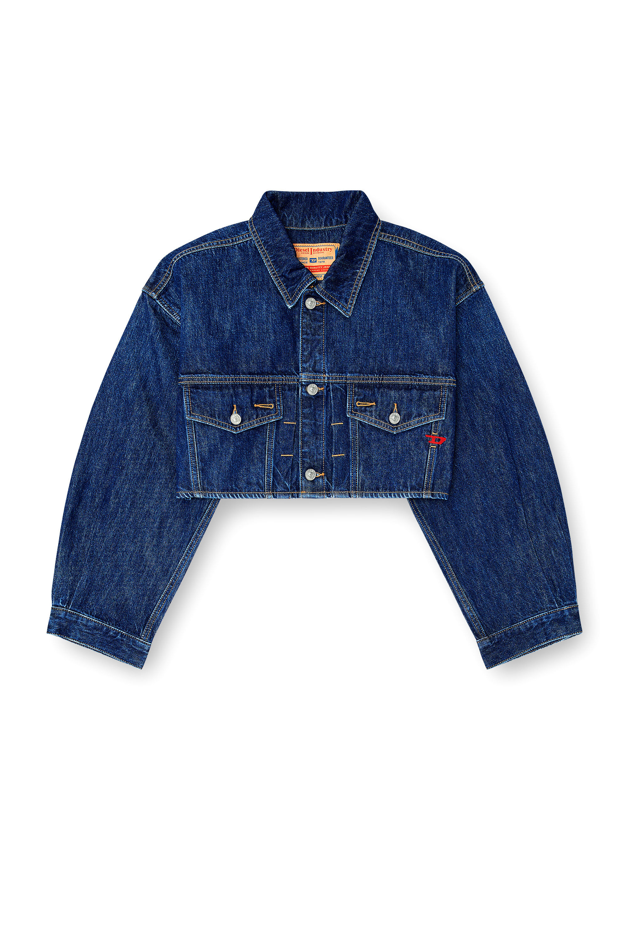 Diesel - DE-MALLEY, Damen Cropped oversized denim trucker jacket

&Uuml;bergro&szlig;e cropped Denim-Truckerjacke in Mittelblau - 2