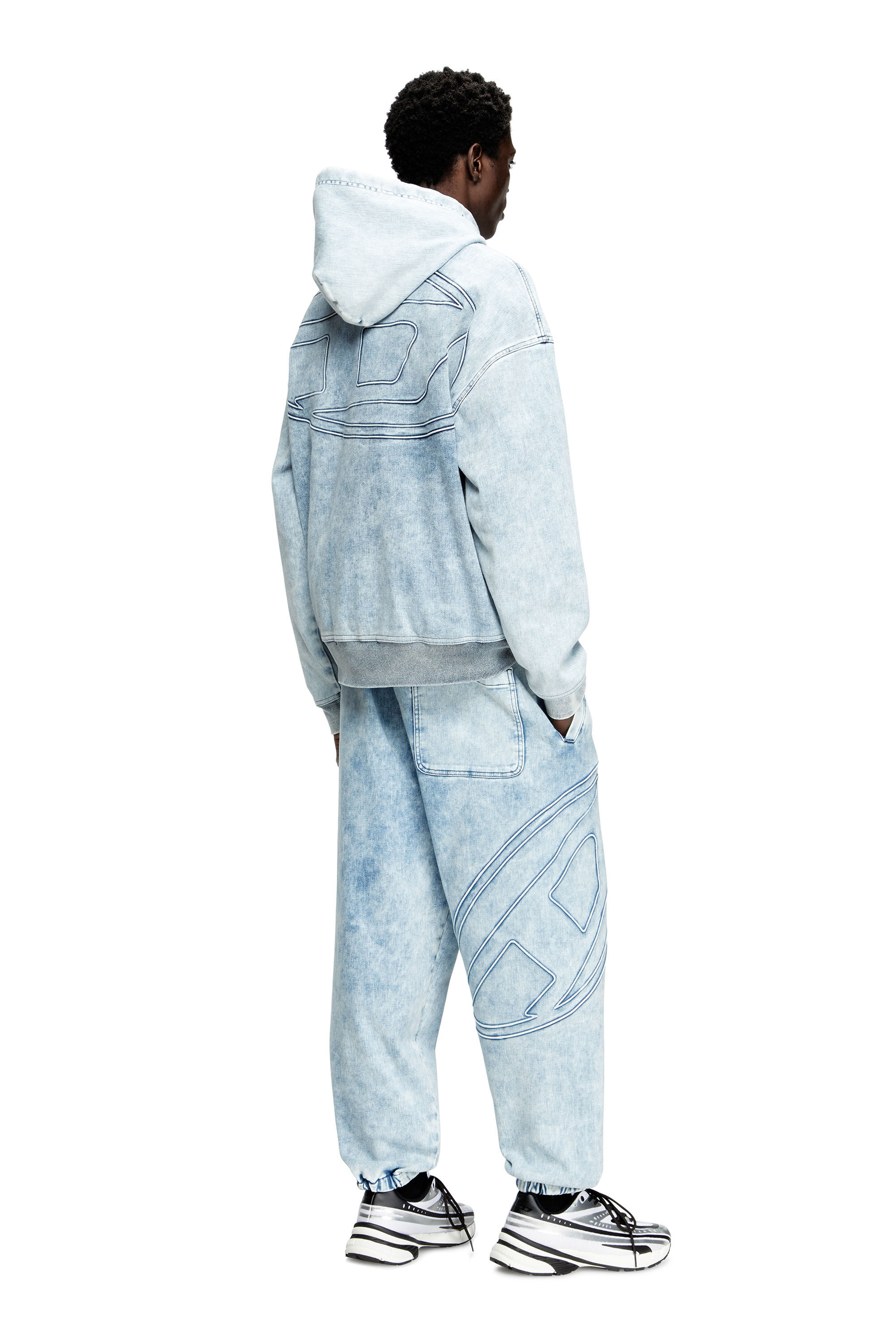 Diesel - D-REBBIT-S-TRACK, Unisex Hoodie aus marmoriertem Denim in Hellblau - 1