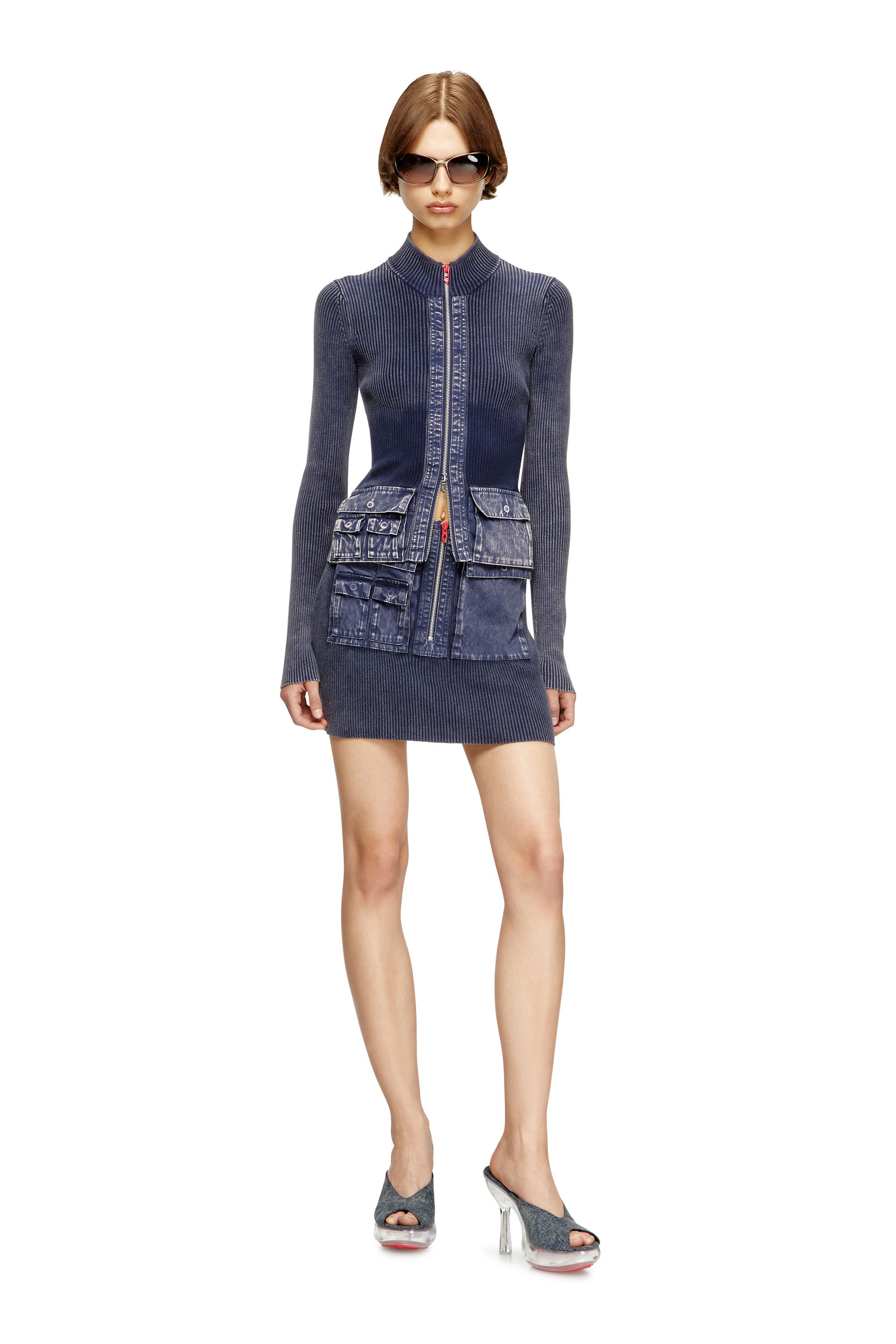 Diesel - M-MERYN-SHORT, Damen Gerippter Minirock mit Denim-Behandlung in Blau - 1