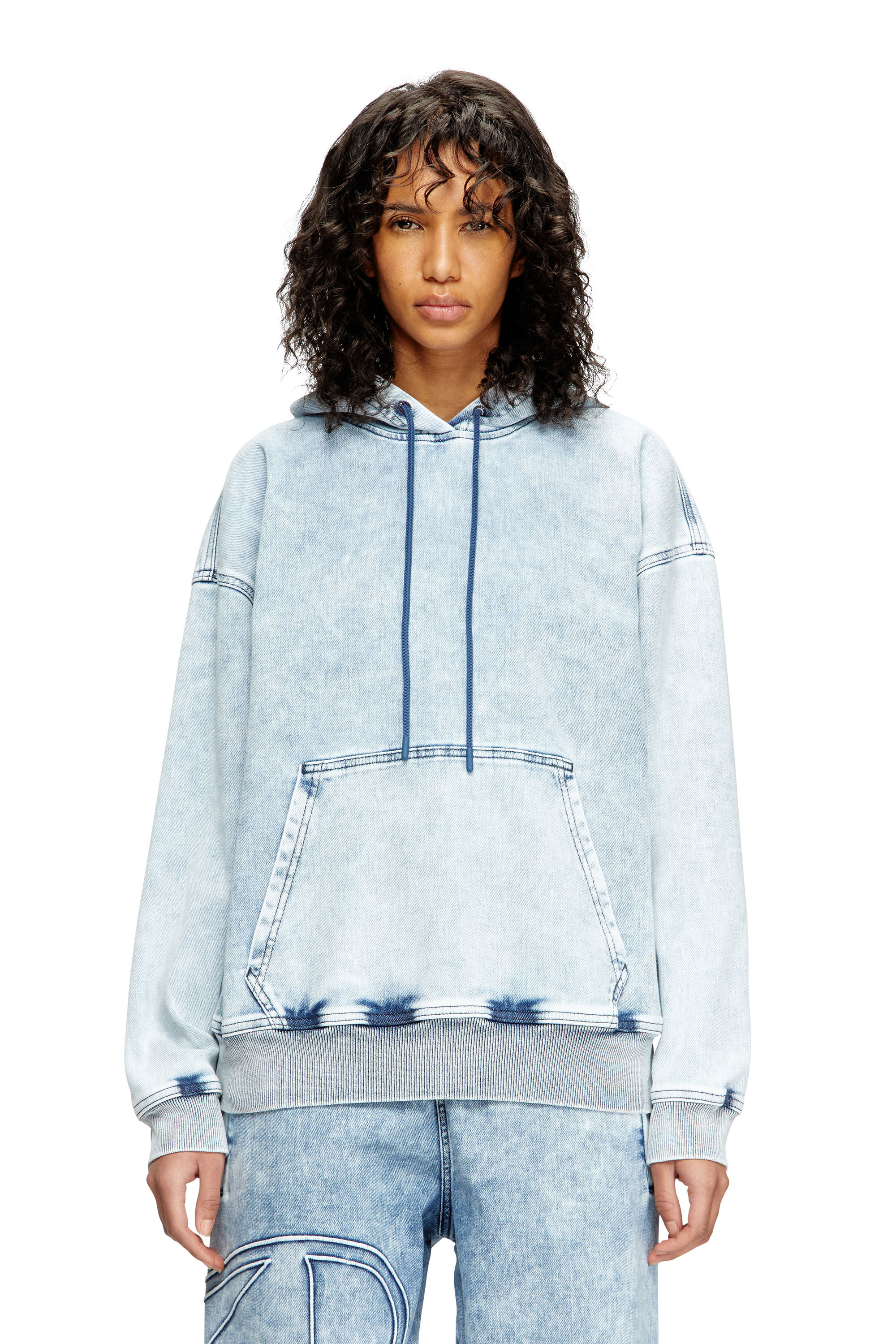 Diesel - D-REBBIT-S-TRACK, Unisex Hoodie aus marmoriertem Denim in Hellblau - 6