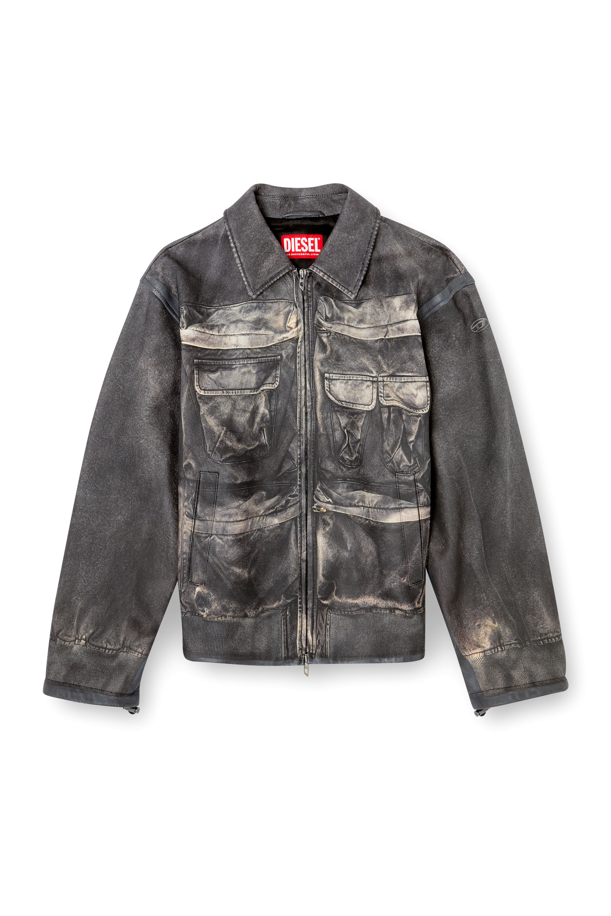 Diesel - L-MAYER, Herren Jacke aus Leder mit Trompe l'œil-Taschen in Schwarz - 2