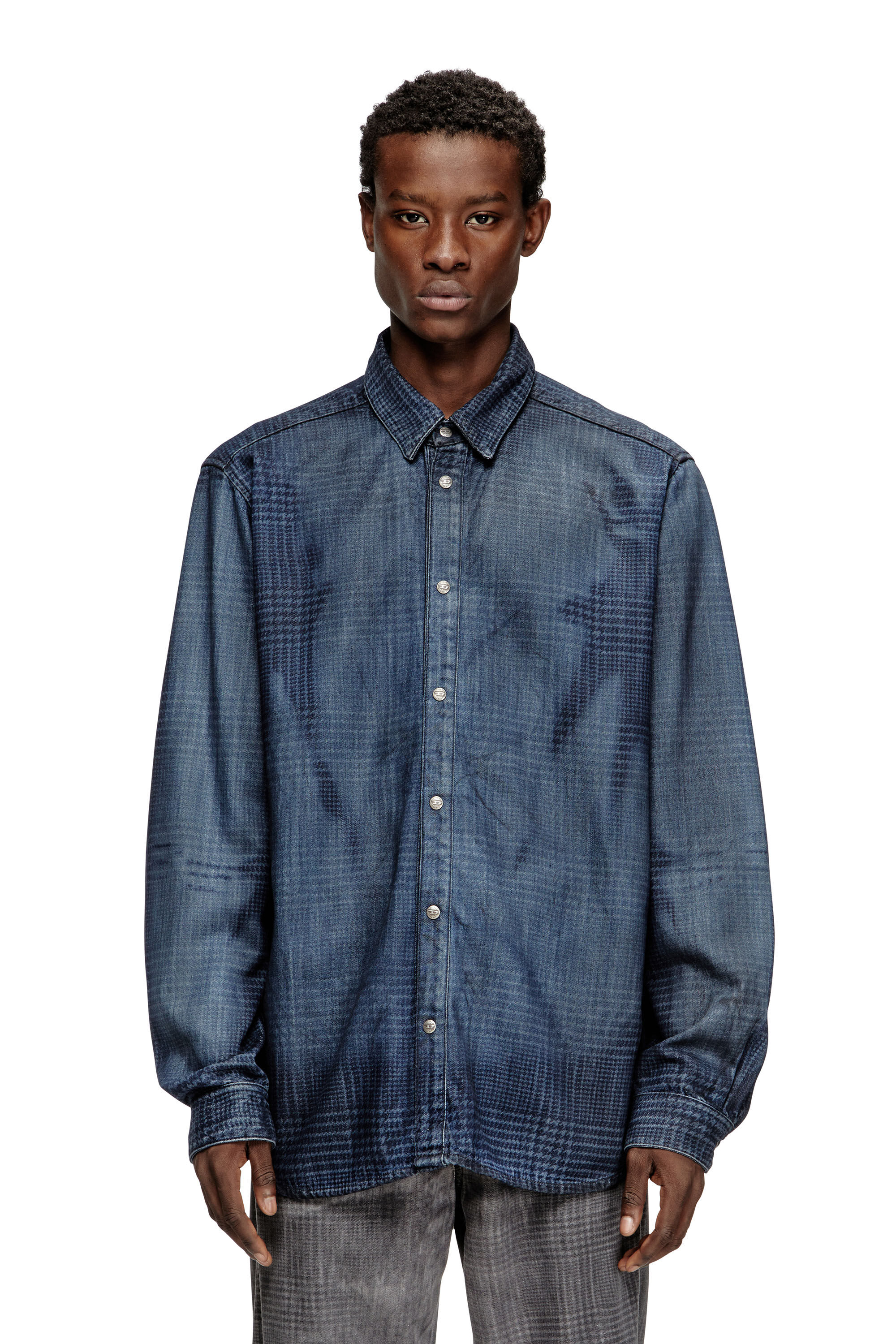 Diesel - D-SIMPLY-S13, Herren Hemd aus fließendem Prince of Wales Denim in Blau - 3