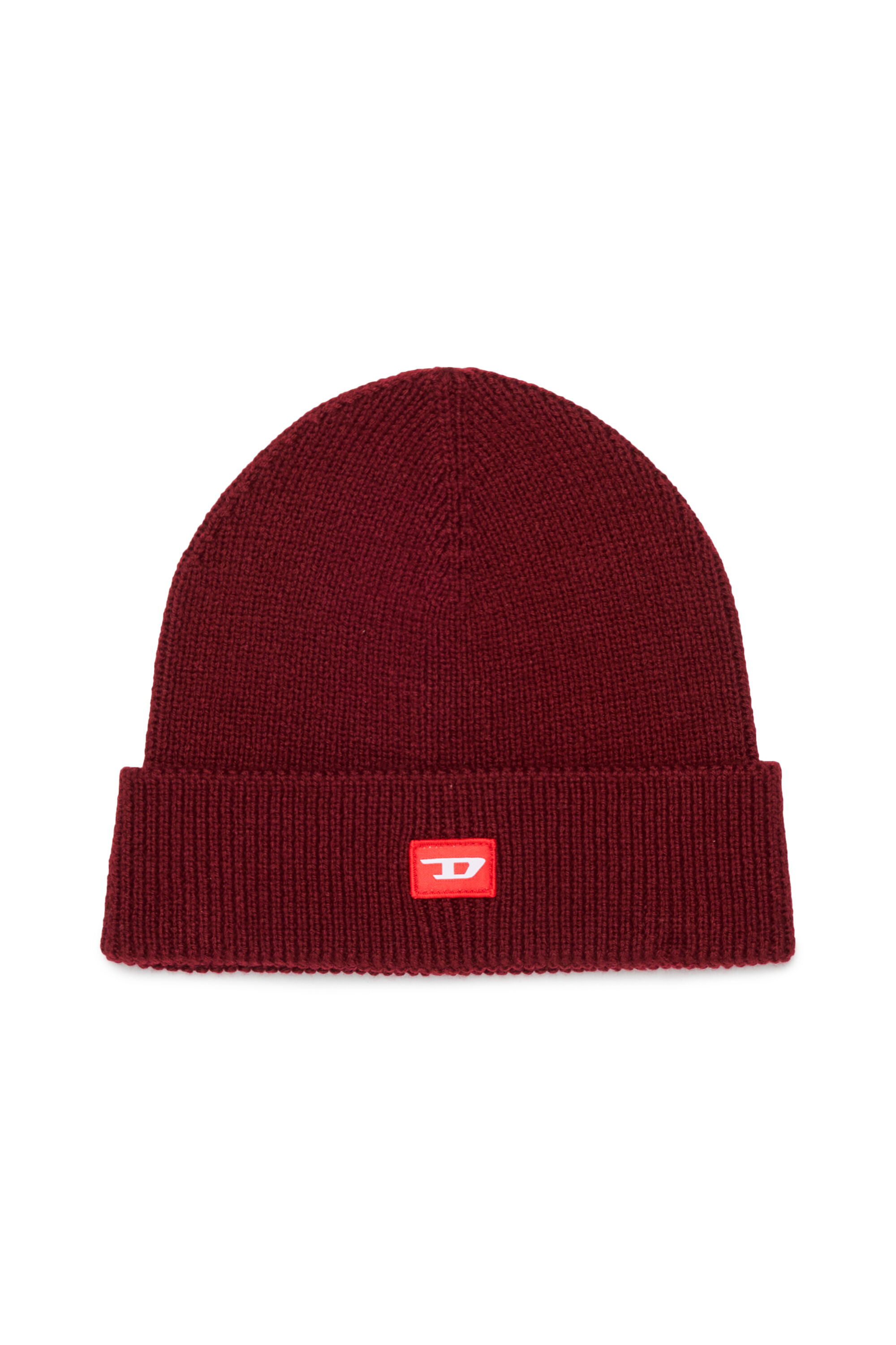 Diesel - FLOT, Unisex's Wool-blend beanie with D logo patch in Red - 1