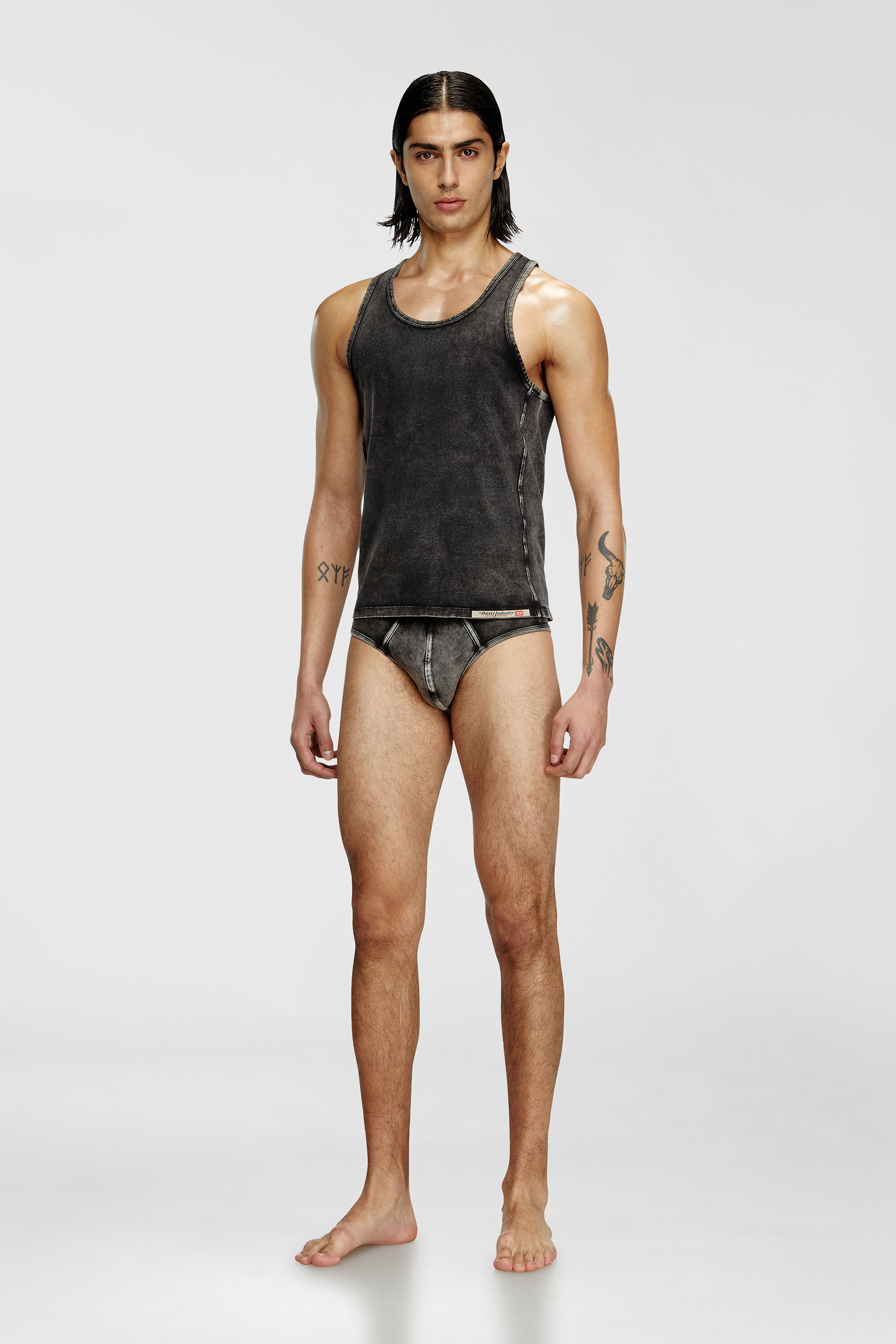 Diesel - WALTY-DNM, Man's Denim-effect tank top in Black - 1