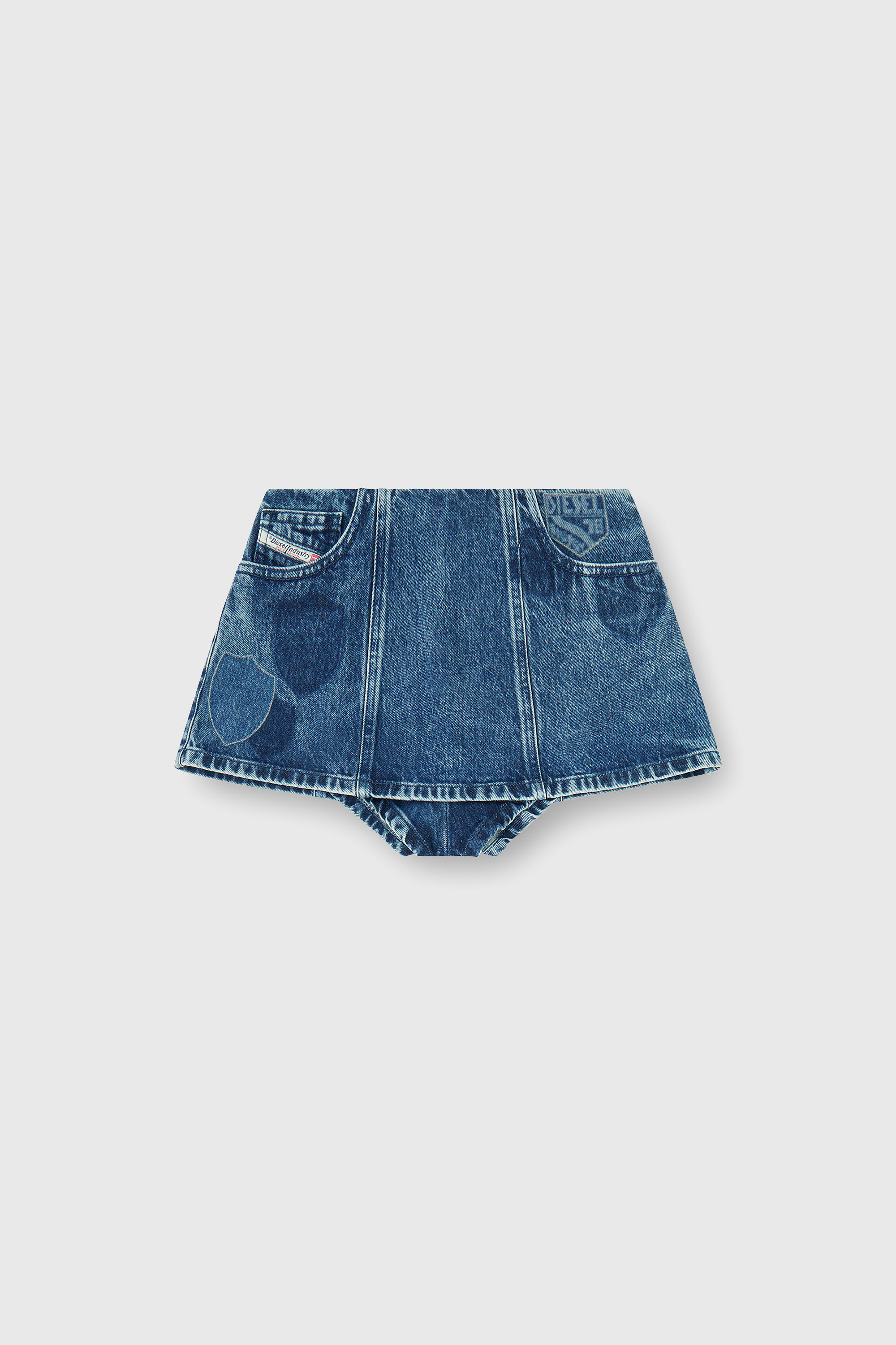 Diesel - DE-FIROVA-S, Damen Denim-Peplum-Shorts mit Shadow-Patches in Mittelblau - 2