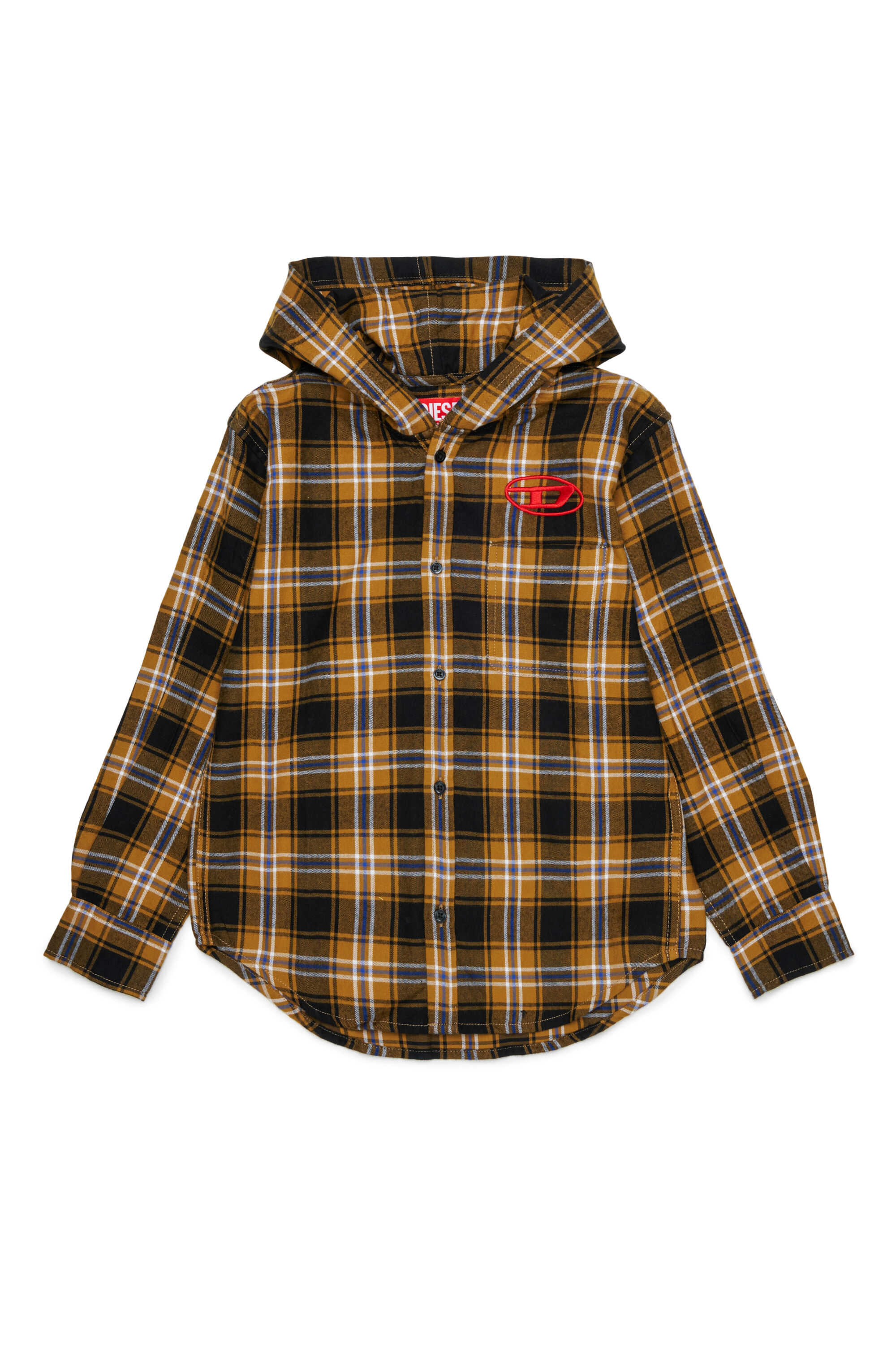 Diesel - CHECK OVER, Herren Hooded check shirt mit Oval D Stickerei in Braun - 1