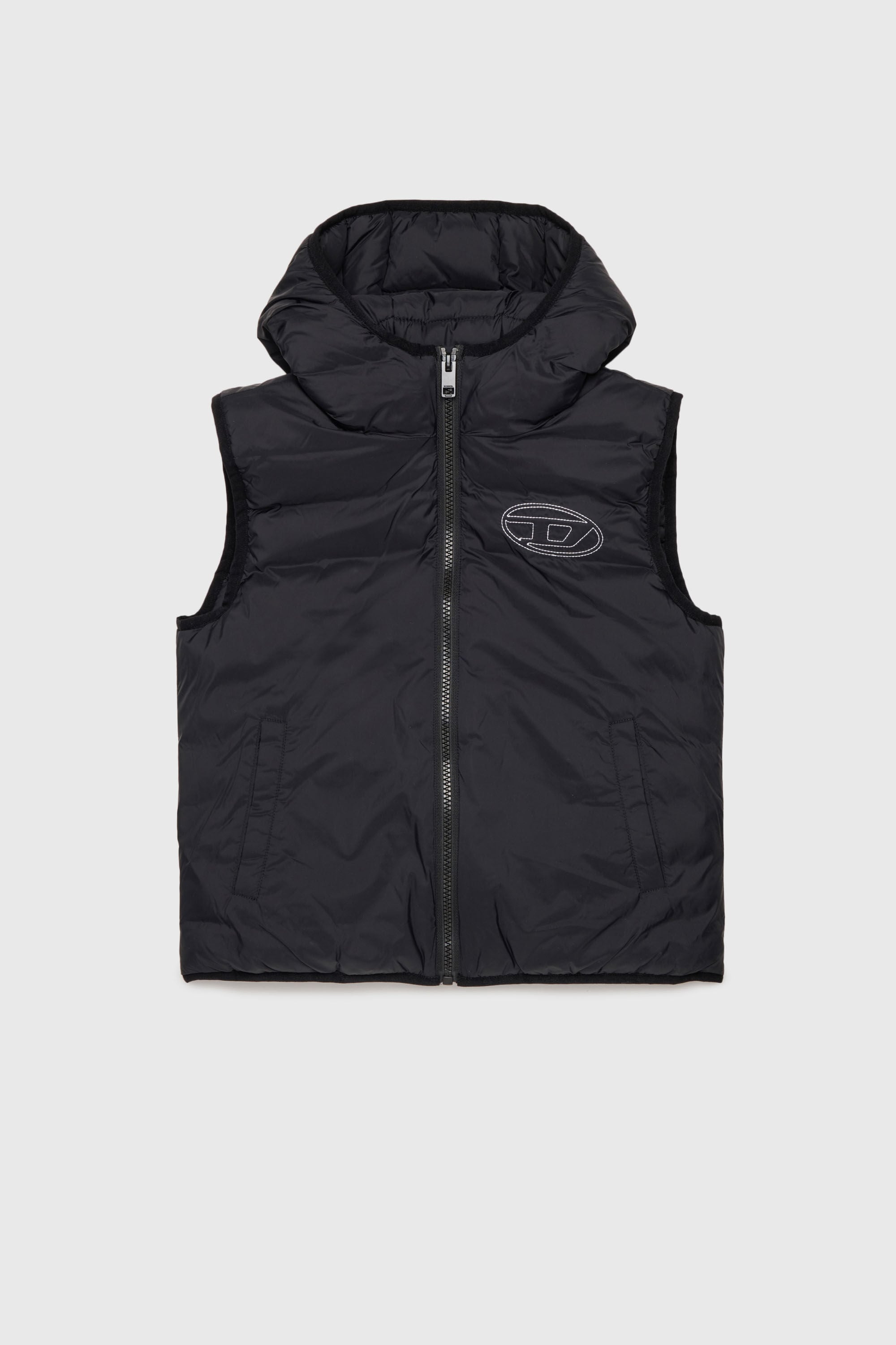 Diesel - JOSIP, Unisex Weste mit Kapuze aus wattiertem Nylon in Schwarz - 1