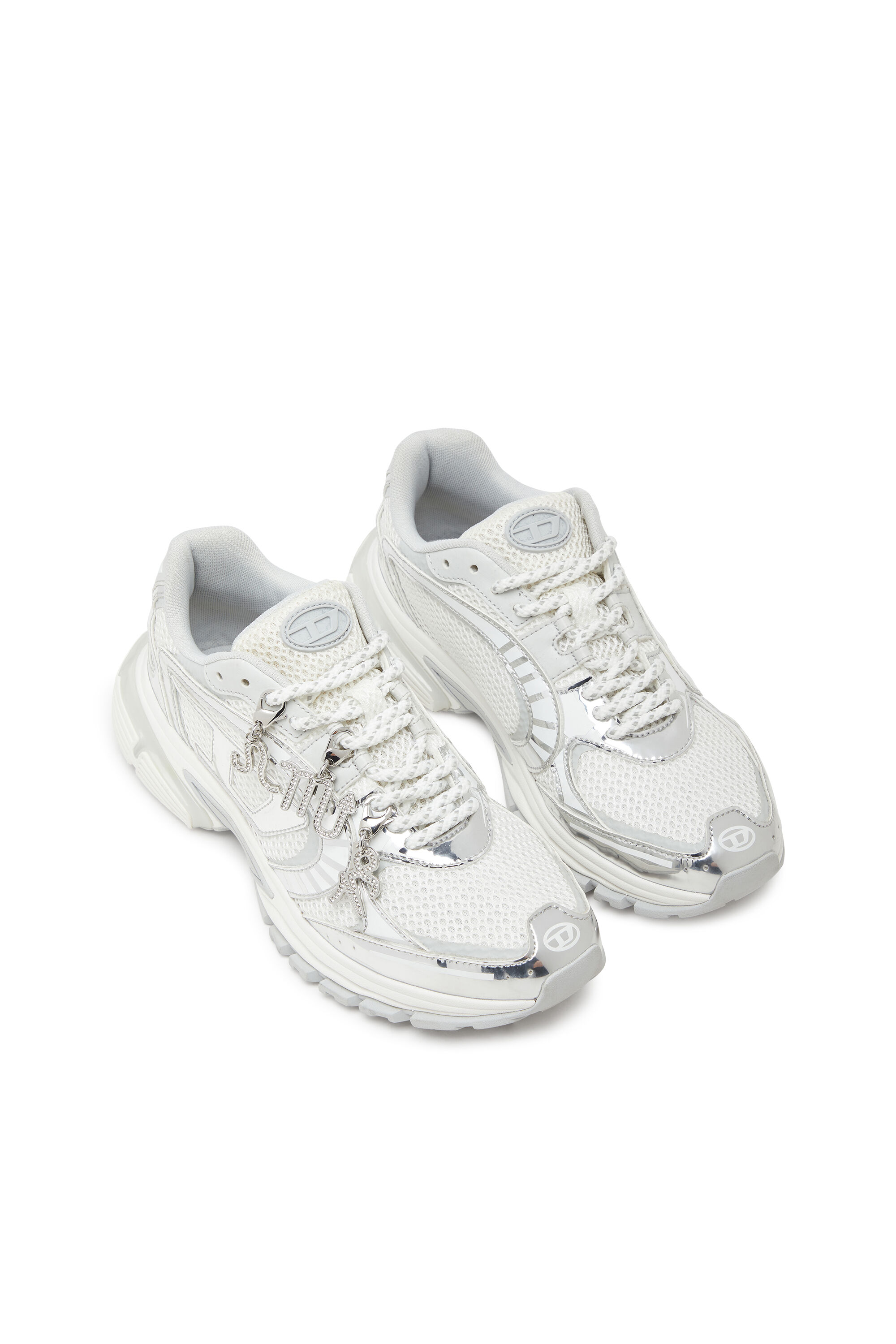 Diesel - S-PRO-V-DENSE LOW W, Damen S-Pro-V-Dense-Sneakers aus Metallic-Mesh mit Oval D-Logo in Weiß/Silber - 7