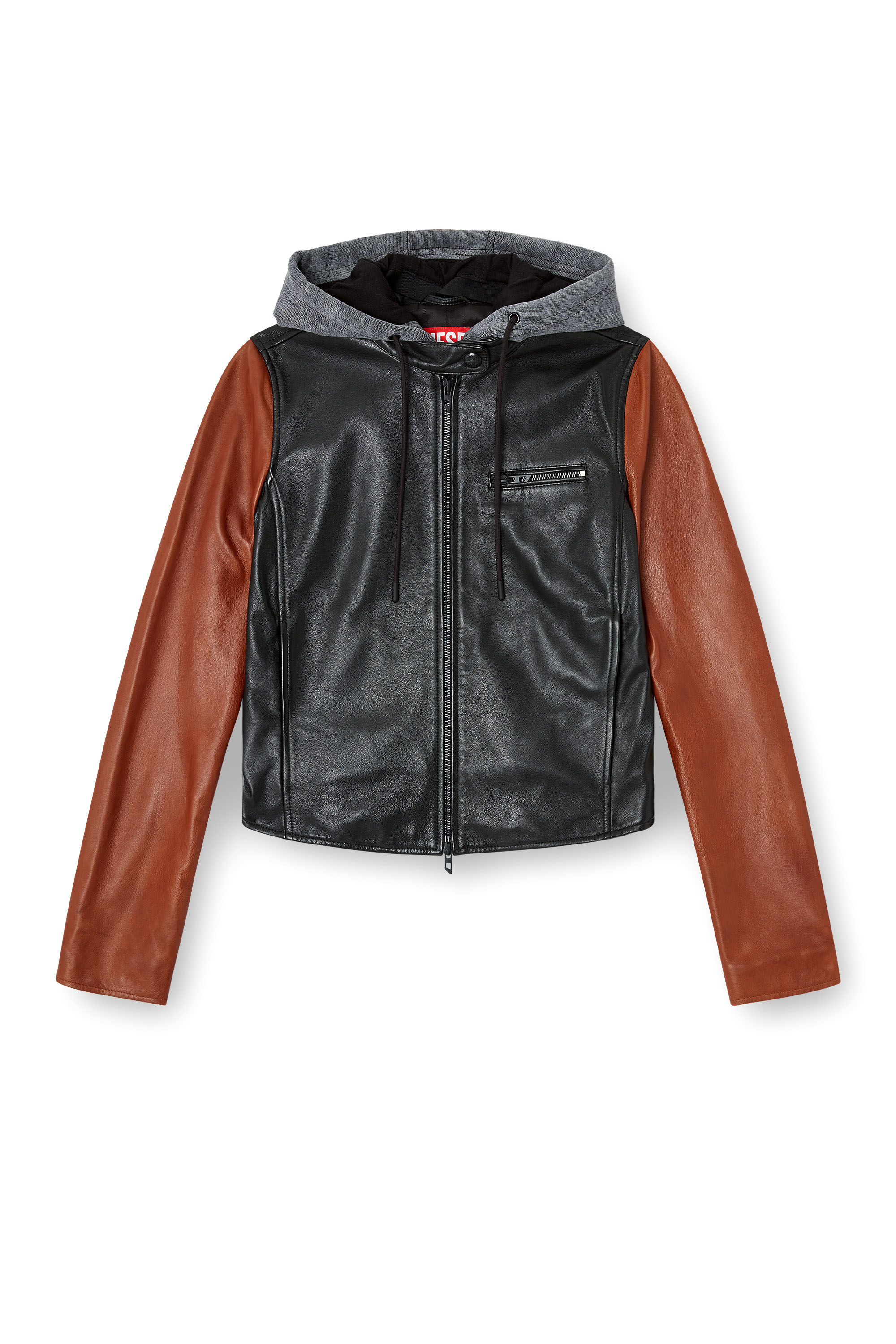 Diesel - L-OUDER, Damen Jacke aus Leder im Colour-Block-Design in Schwarz/Braun - 2
