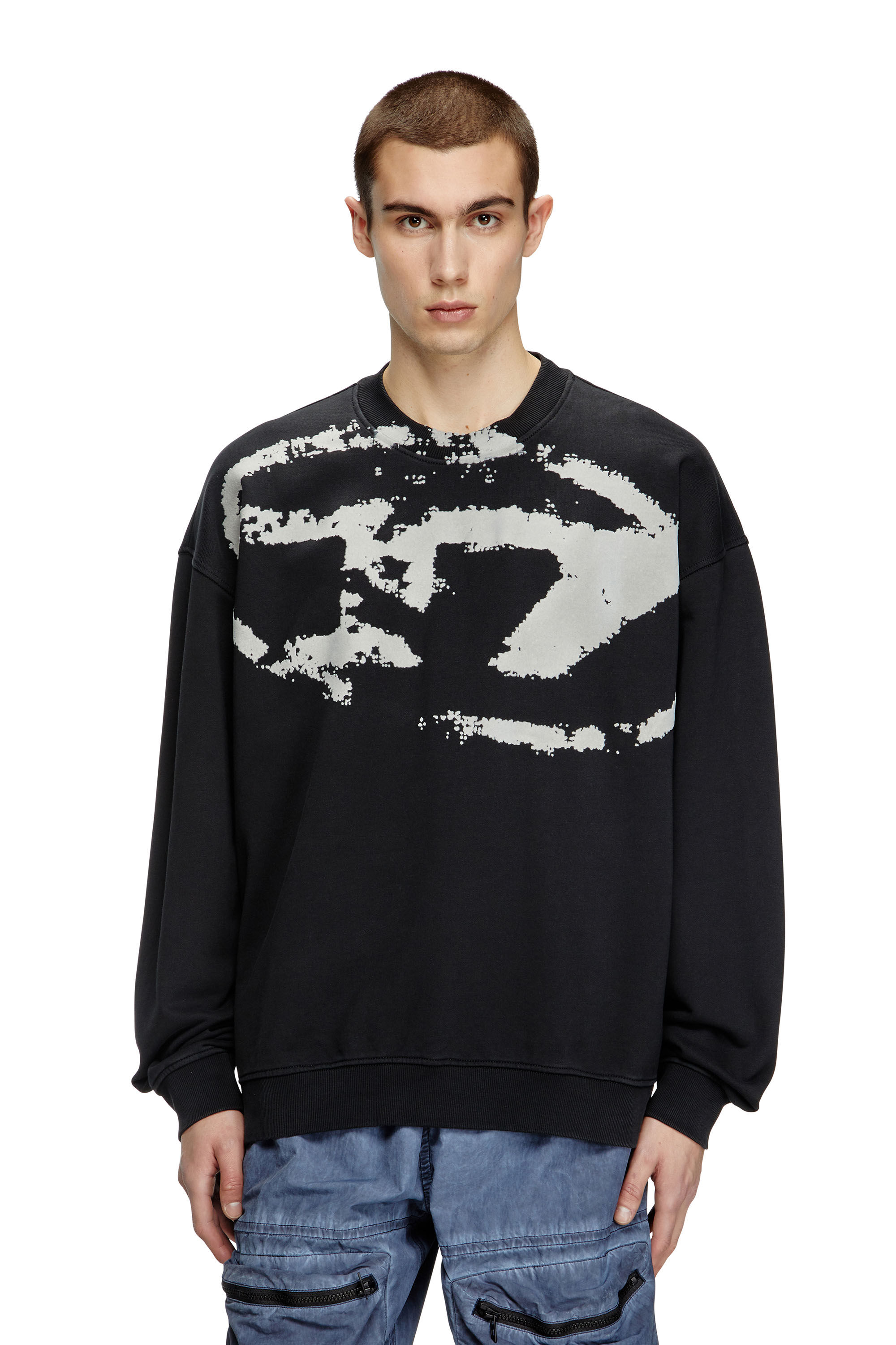 Diesel - S-BOXT-N5, Herren Sweatshirt mit beflocktem Distressed-Logo in Schwarz - 3
