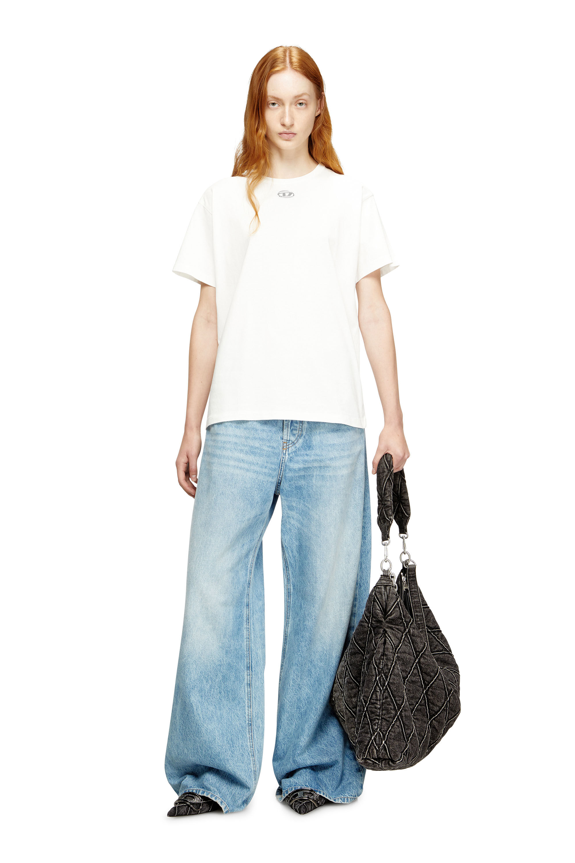 Diesel - T-NORMY-OD-S1, Damen Baumwoll-T-Shirt mit metallischem Oval D in Weiß - 1