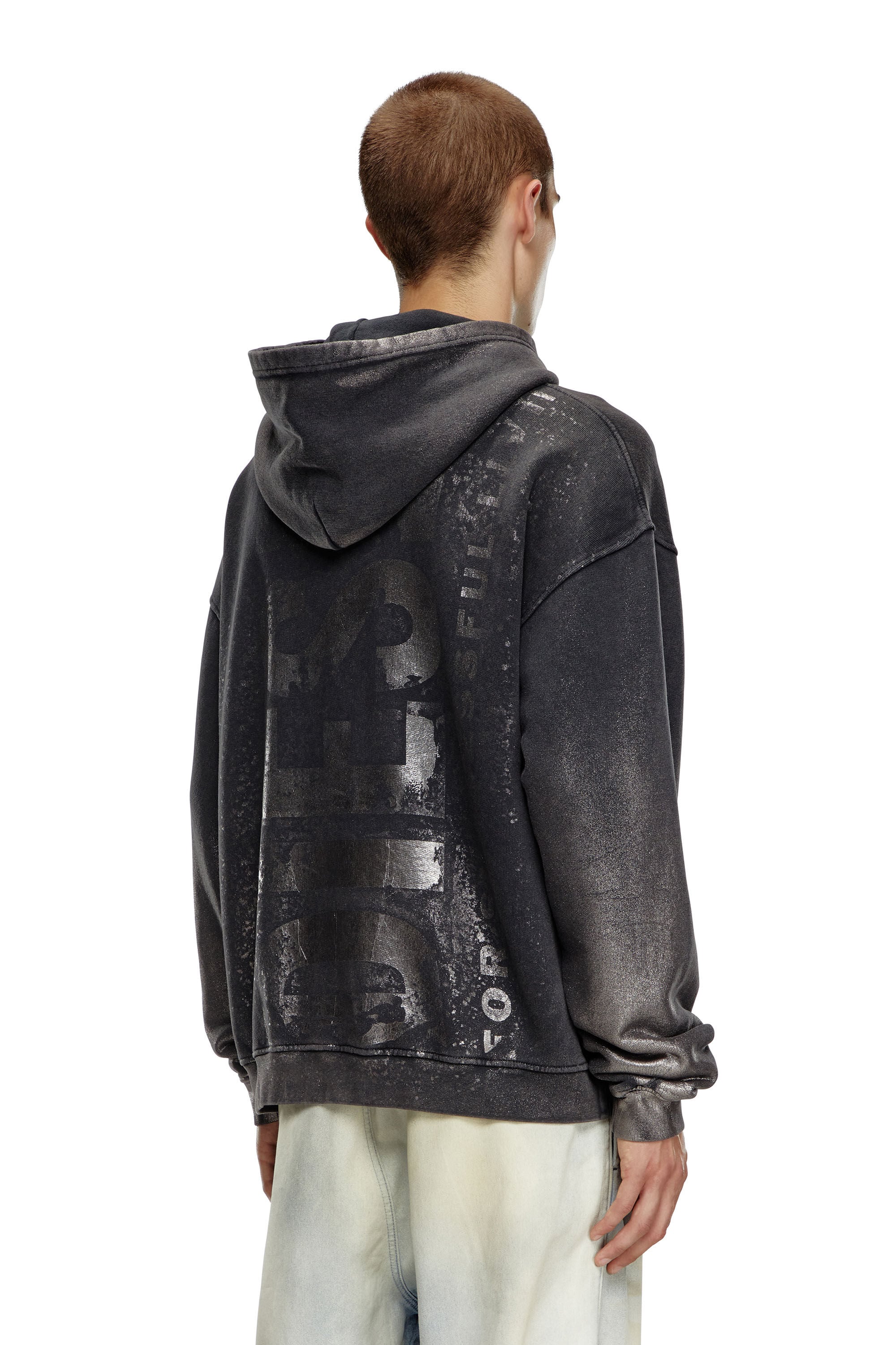 Men's Metallic hoodie with logo | Black | Diesel AT