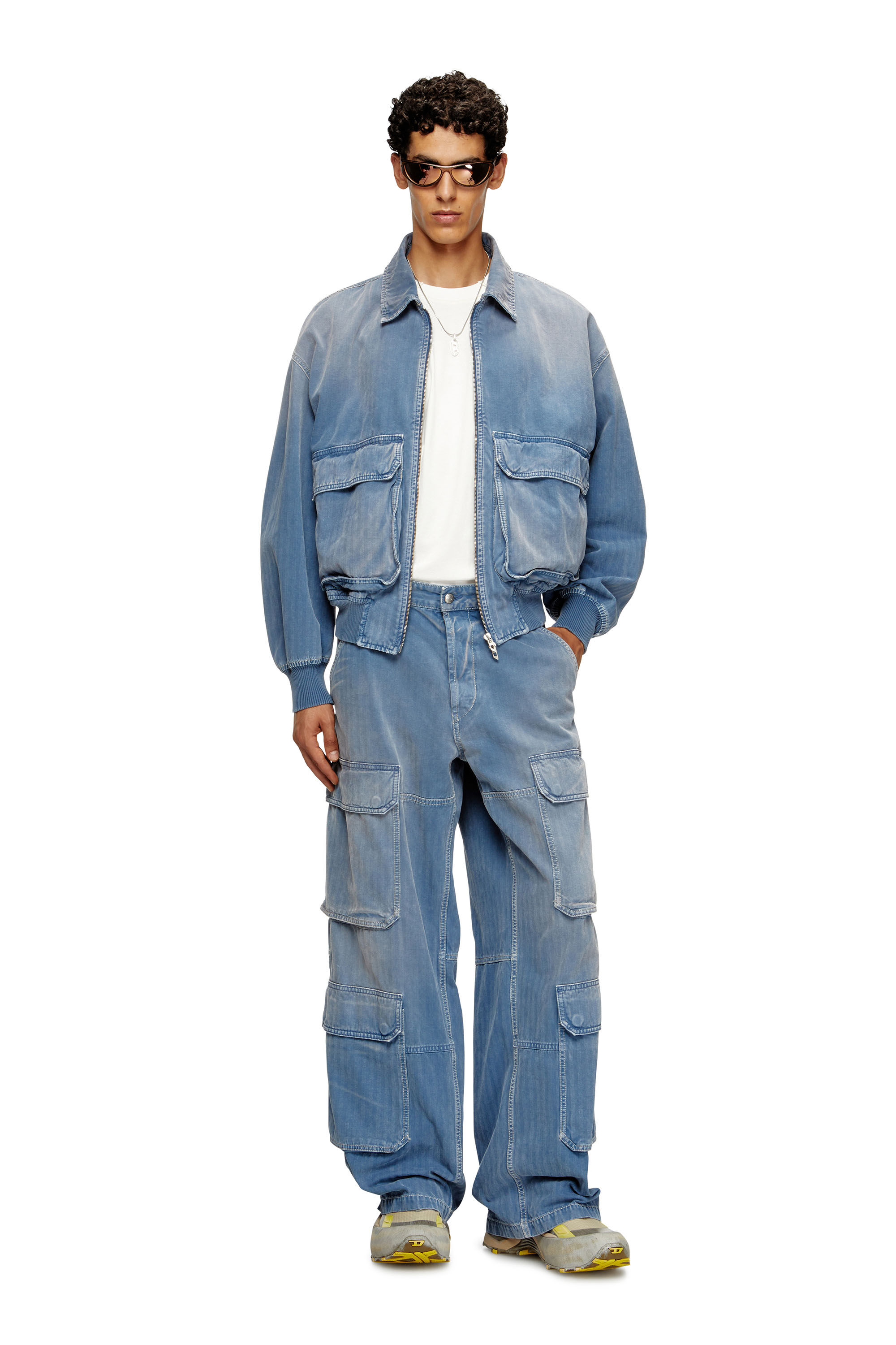Diesel - D-KURZ, Unisex Jacke aus farbigem Fischgräten-Denim in Hellblau - 1
