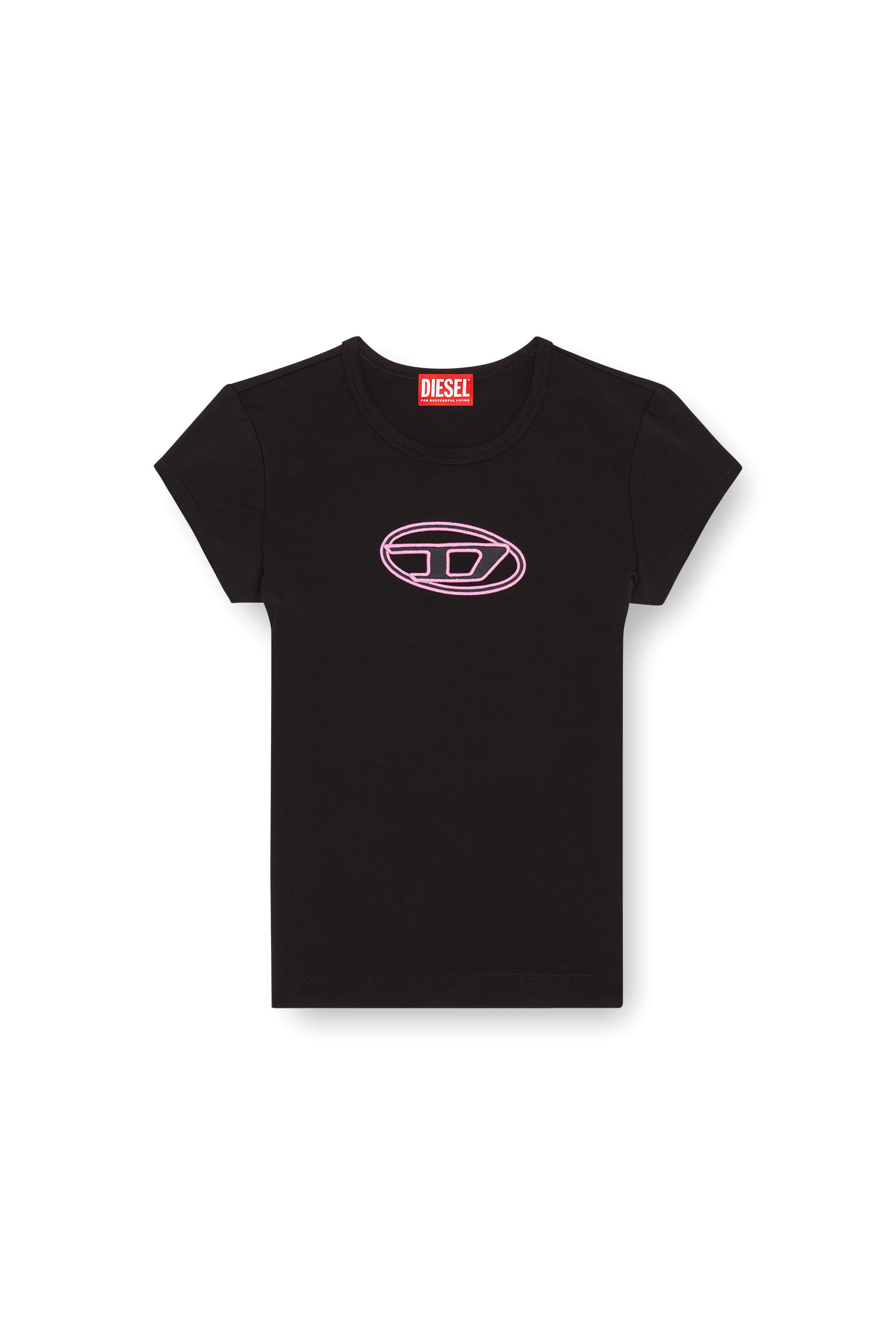 Diesel - T-ANGIE, Woman's T-shirt with peekaboo logo in Black/Pink - 2
