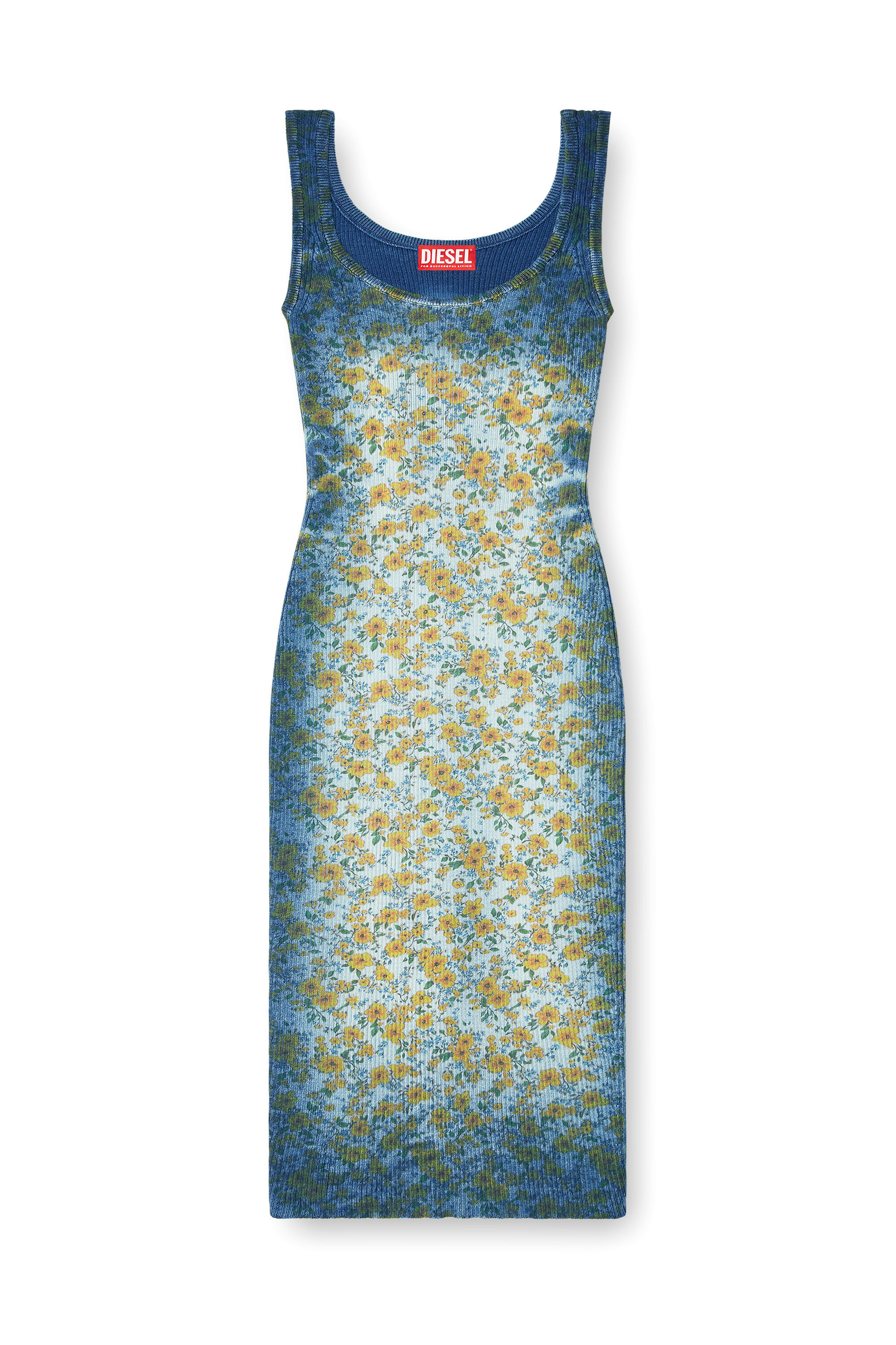 Diesel - M-EGITA, Damen Midikleid mit floraler R&ouml;ntgenoptik in Blau - 2
