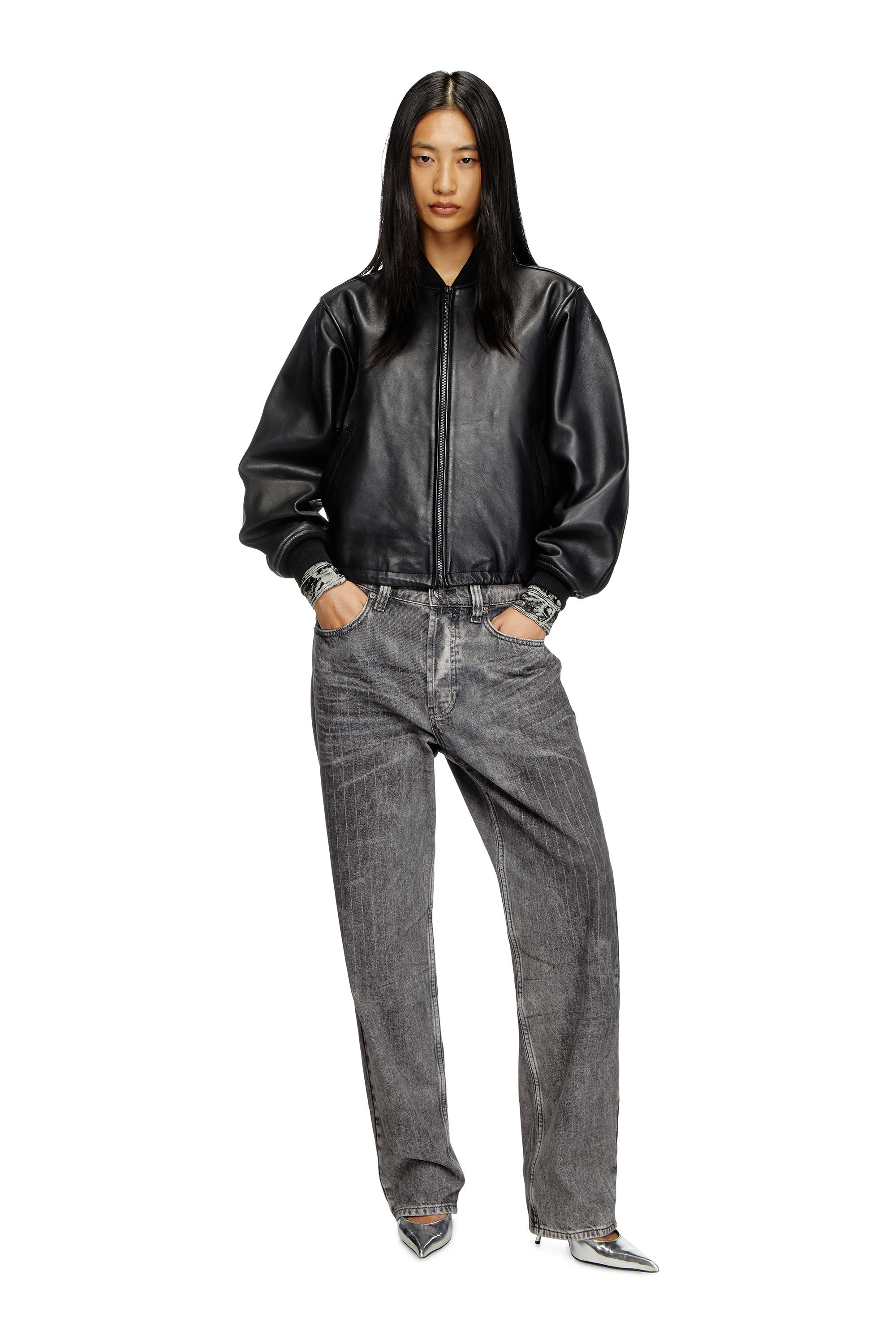 Diesel - L-ILYAN, Damen Bomberjacke aus Leder in Schwarz - 1