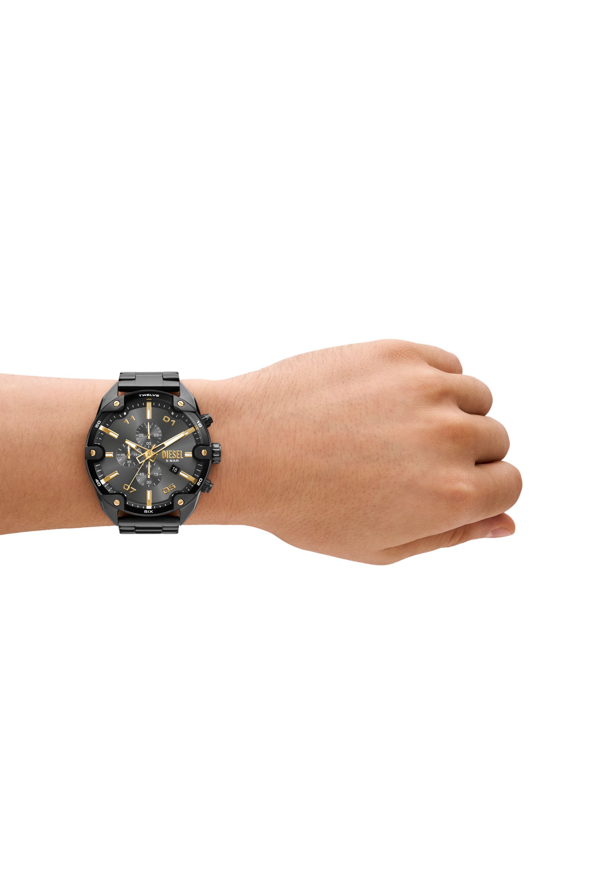 Diesel - DZ4669, Herren Spiked Armbanduhr aus zweifarbigem Edelstahl in Dunkelgrau - 4