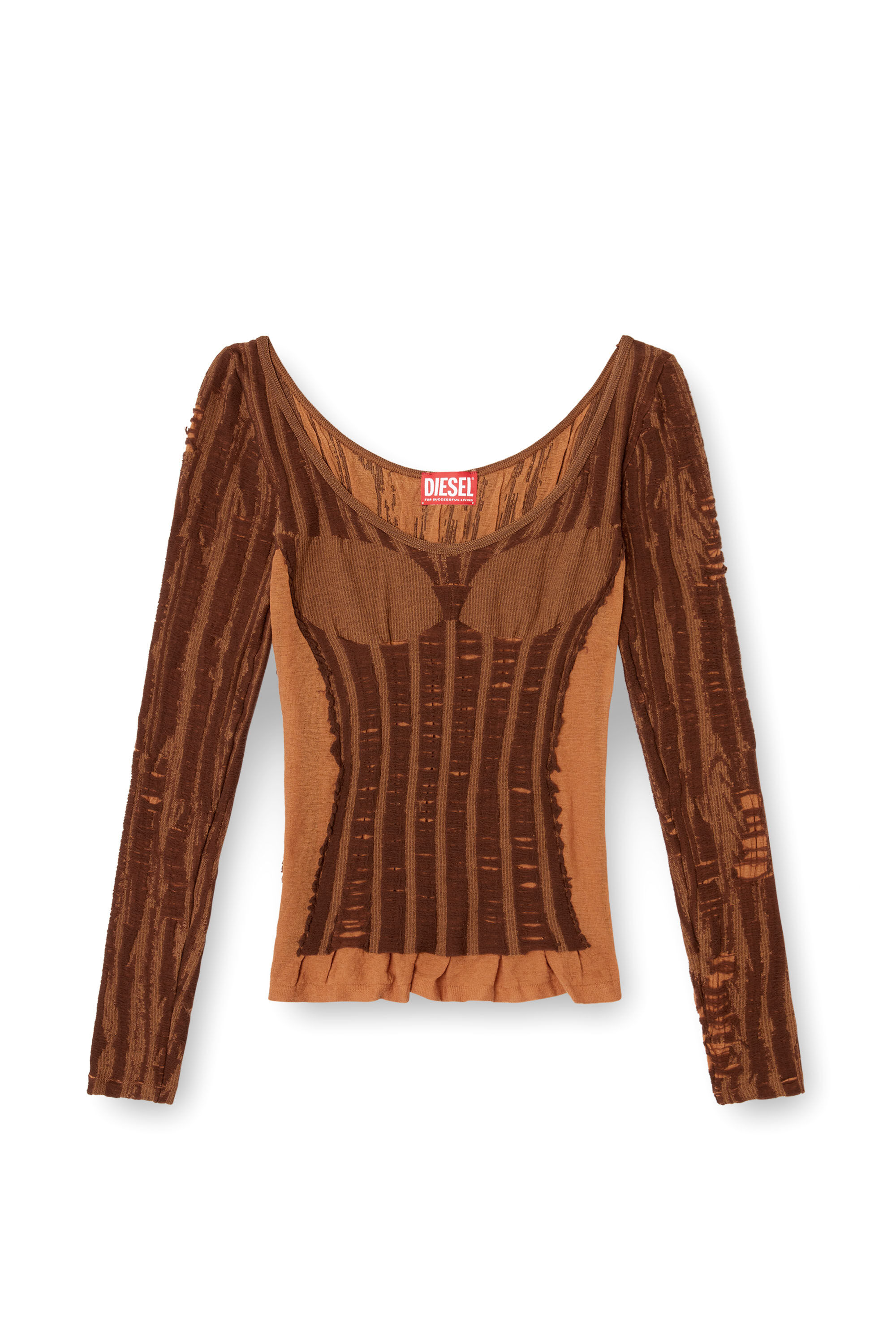 Diesel - M-CALAI, Damen Nahtloses Oberteil mit Dessous-Illusion in Braun - 2