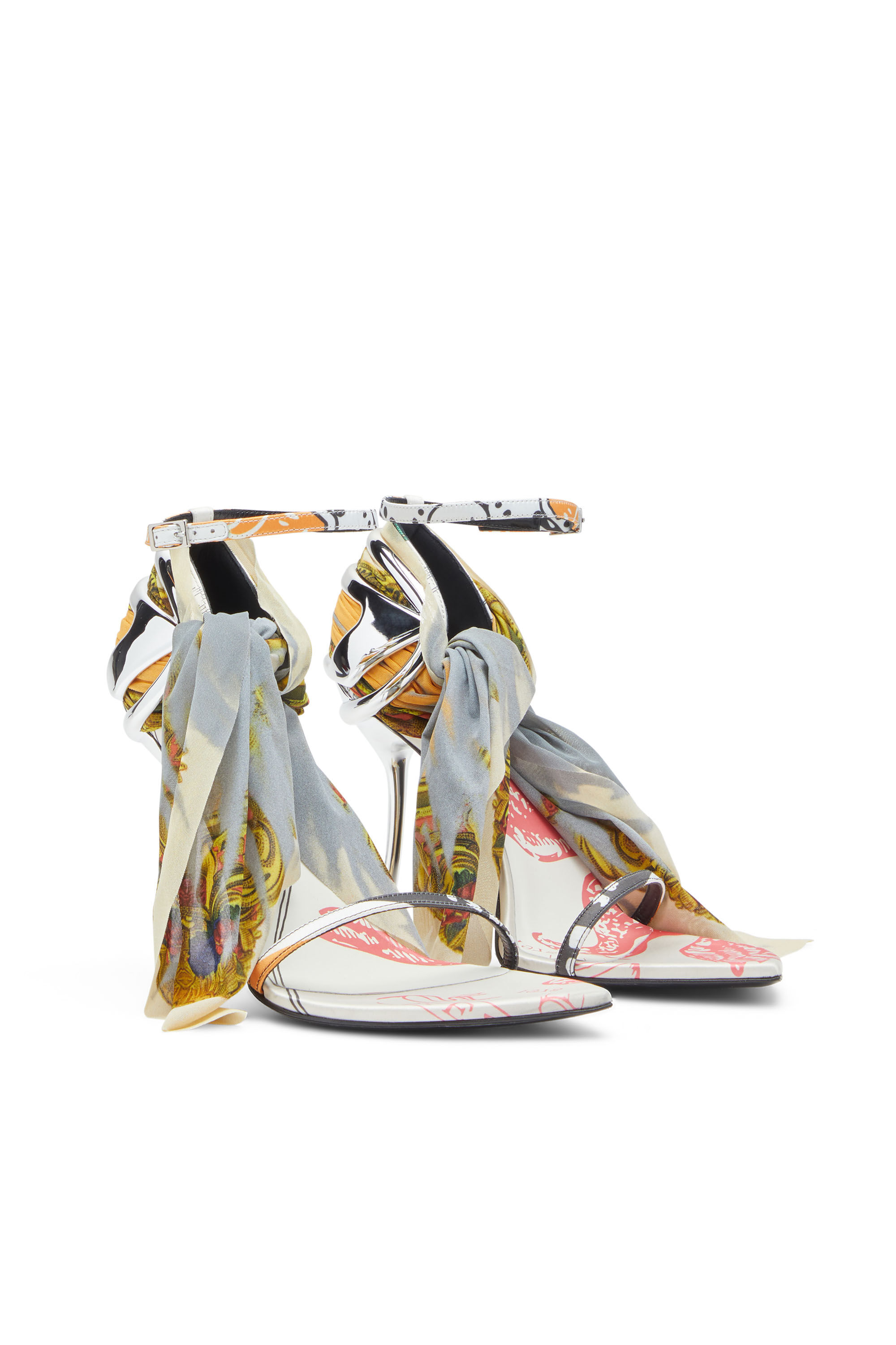 Diesel - D-TEN&HALF SDL BANDANA, Damen D-Ten&Half-Bandana-Stiletto-Sandalen aus Satin in Gelb/Grau - 2