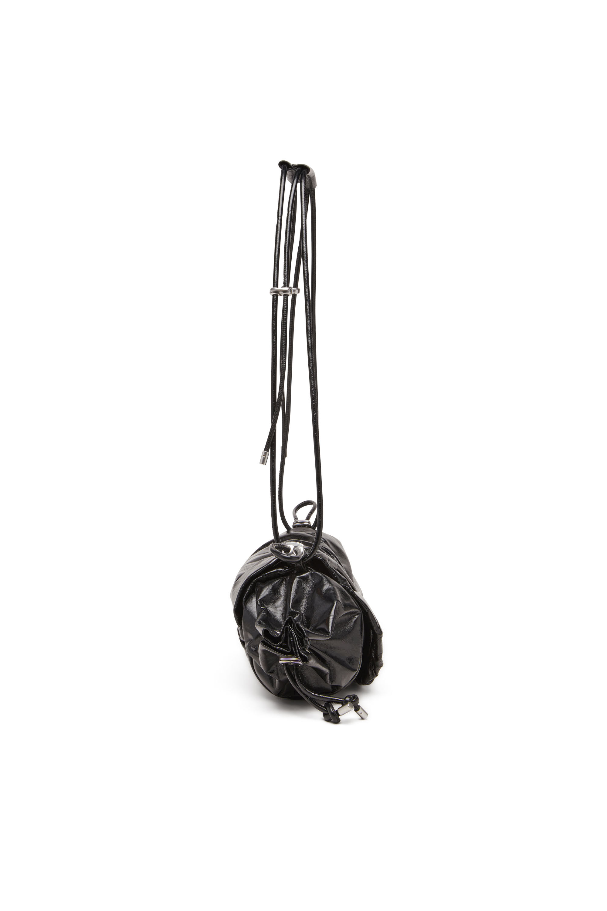 Diesel - SCRUNCH-D SHOULDER M, Damen Scrunch-D M-Schultertasche aus glänzendem Leder in Schwarz - 4