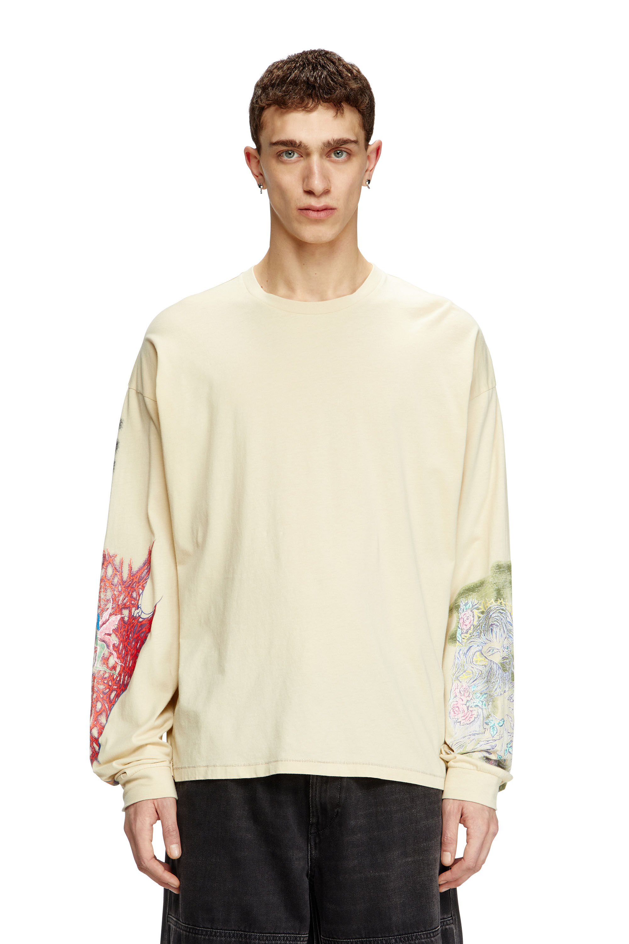Diesel - T-BOXT-LS-R4, Herren Langarm-T-Shirt mit bedruckten Grafiken in Beige - 3