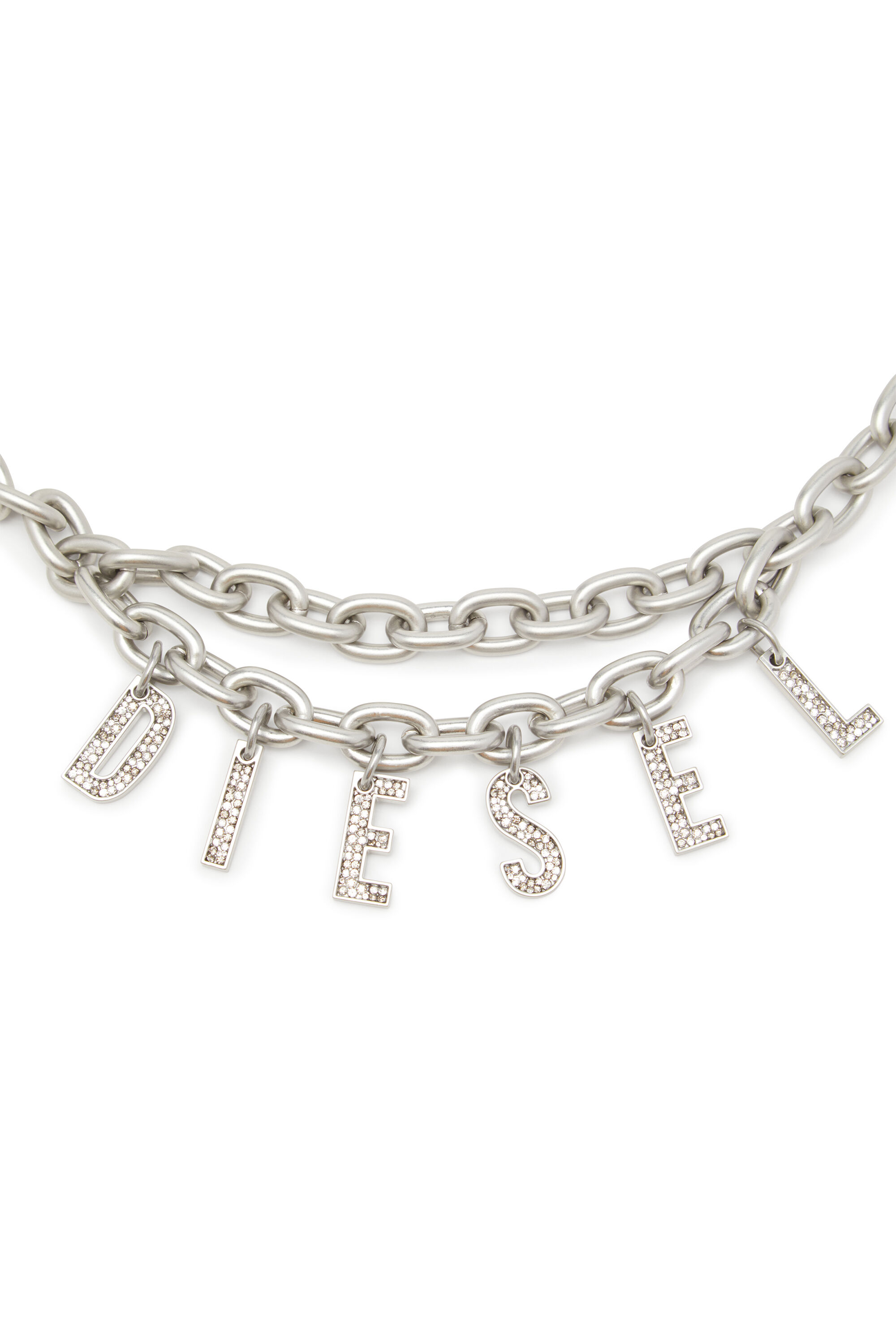 Diesel - B-CHARM CHAIN, Damen 1cm Kettengürtel mit Logo-Anhänger aus Strass in Silber - 2