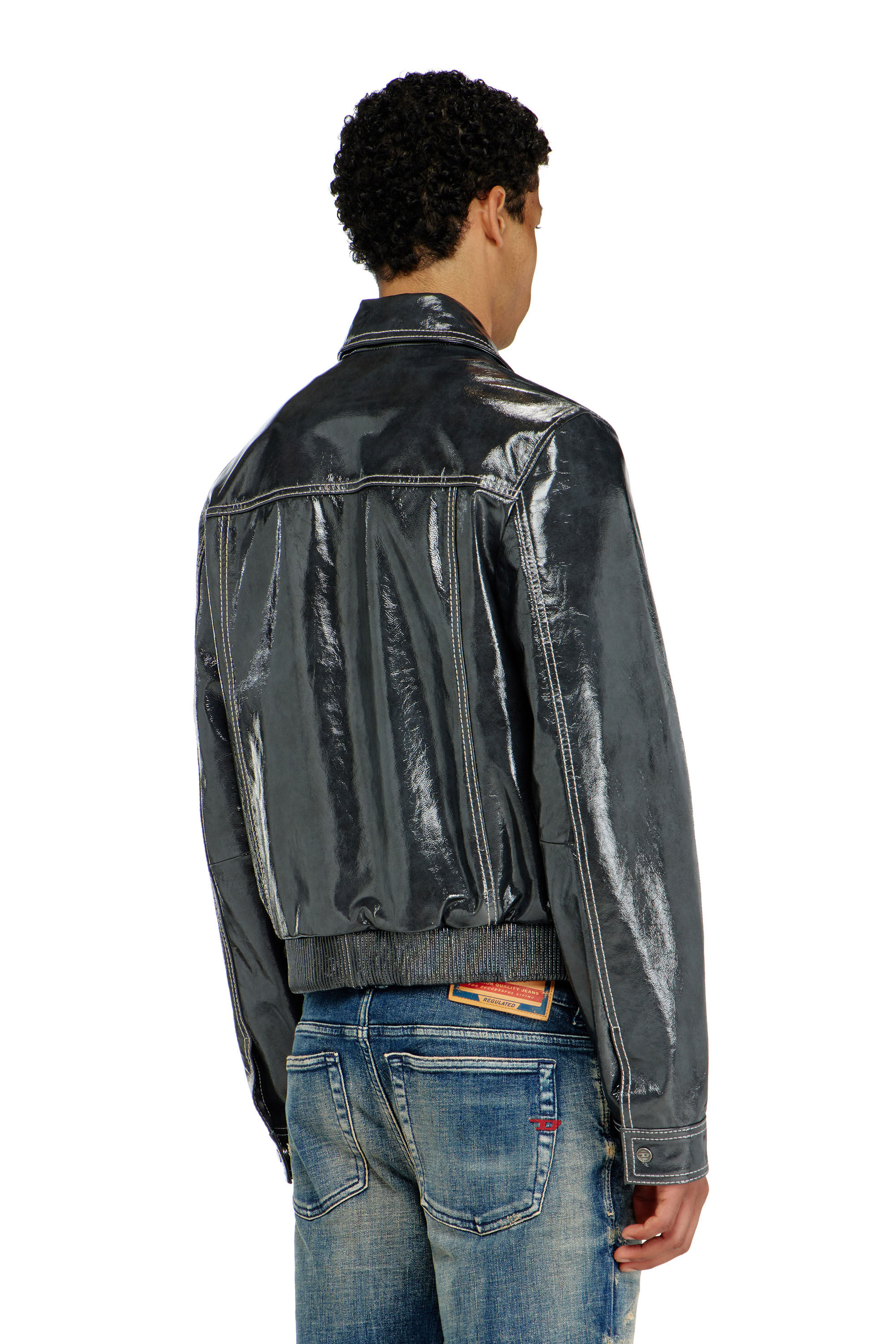 Diesel - L-ADDI, Herren Patent-leather jacket in Dunkelgrau - 4