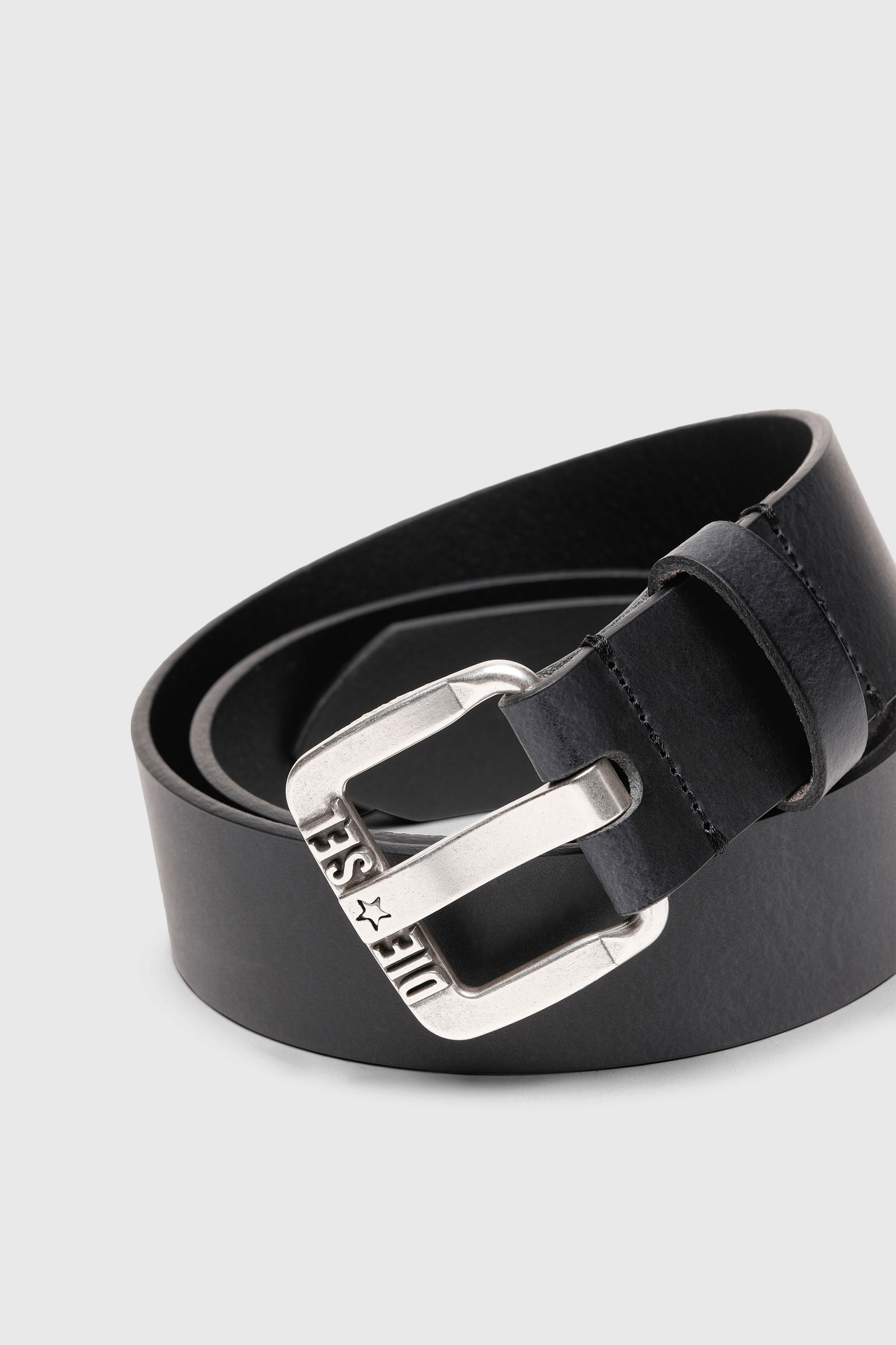 Diesel - B-STAR II, Herren 3.9cm G&uuml;rtel aus Leder mit Sternen-Logo-Schlie&szlig;e aus Metall in Schwarz - 2