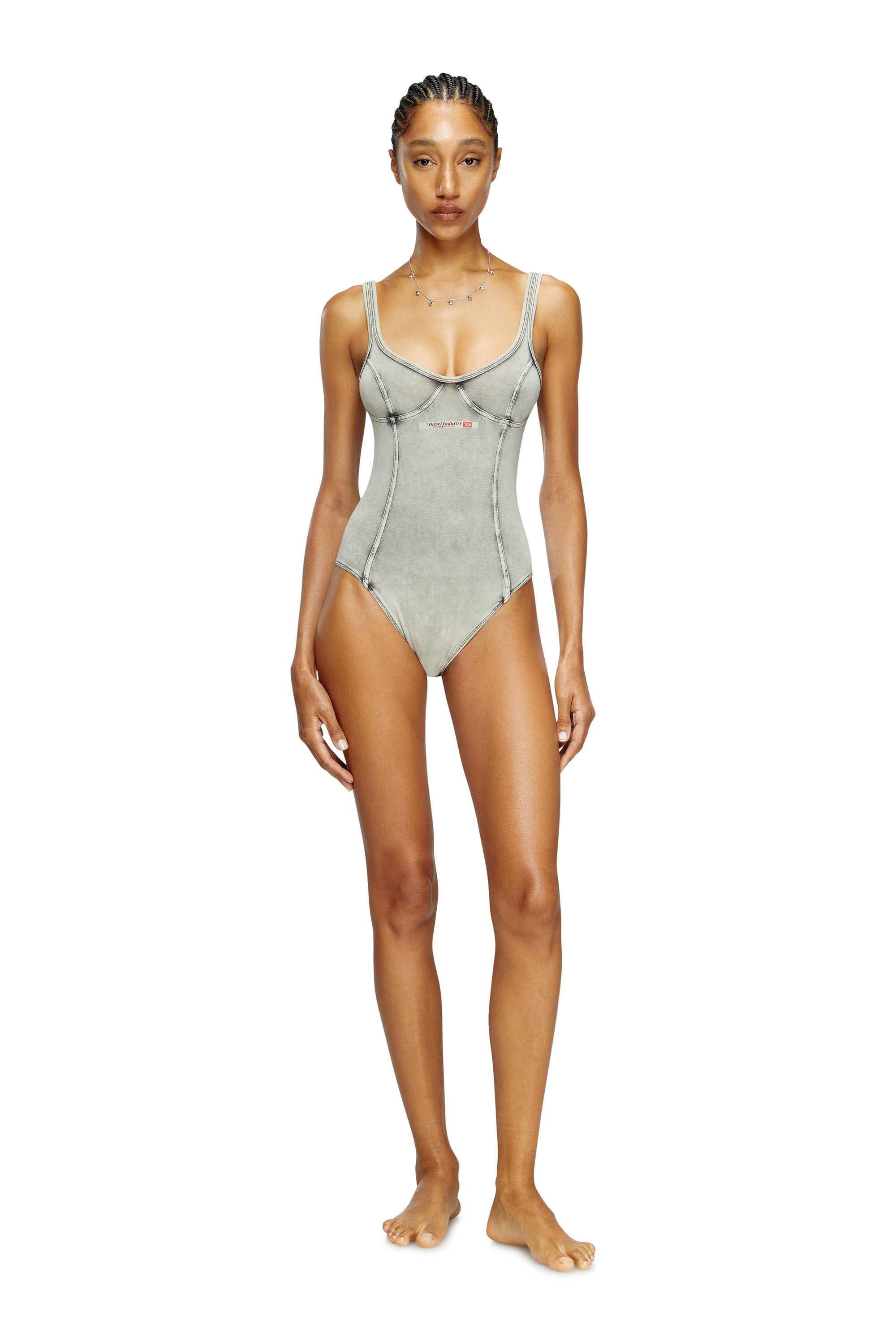 Diesel - CAMI-DNM, Damen Body aus Denim-Effekt-Jersey in Grau - 1