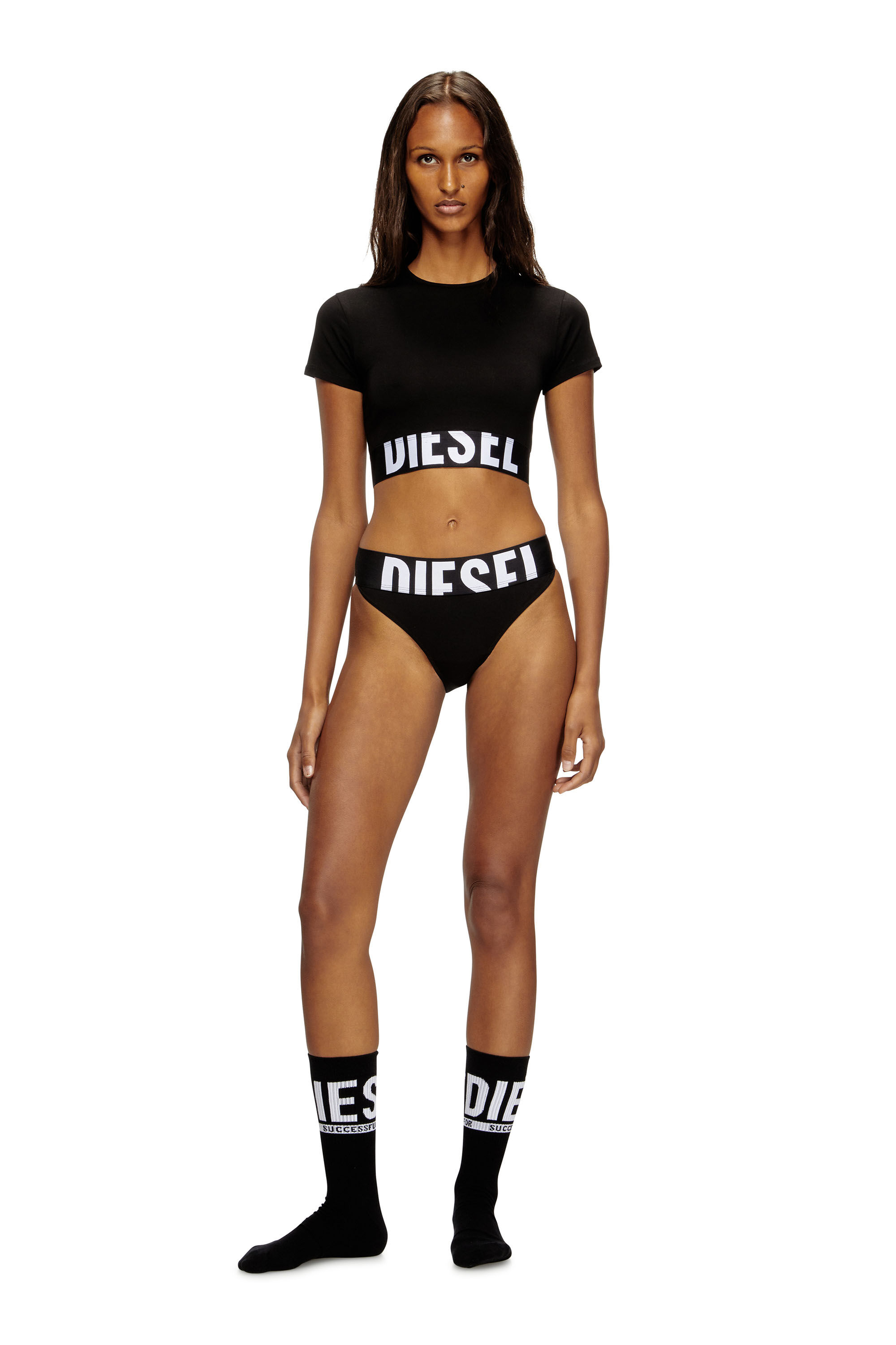 Diesel - UFTEE-SPORT-CROPPED-T-SHIRT, Damen Sportliches verkürztes Top mit Logo-Band in Schwarz - 1