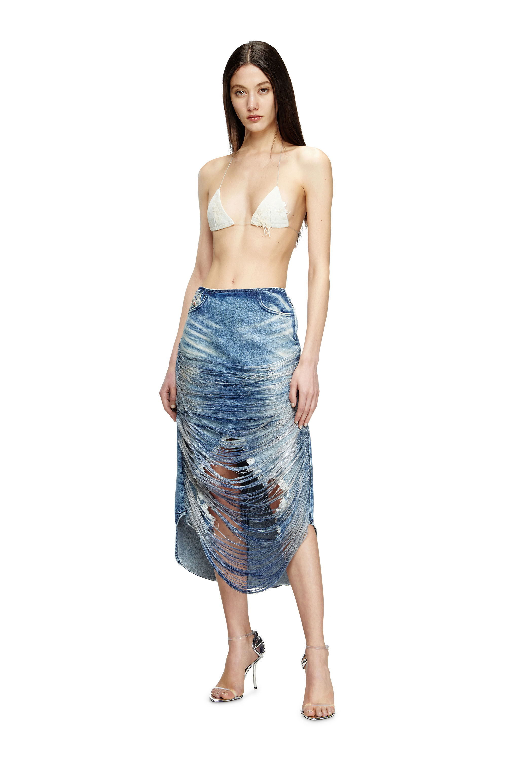 Diesel - DE-BIKINY-FSG, Damen Triangel-Oberteil aus Jacquard-Denim mit fließenden Fäden in Weiß - 1