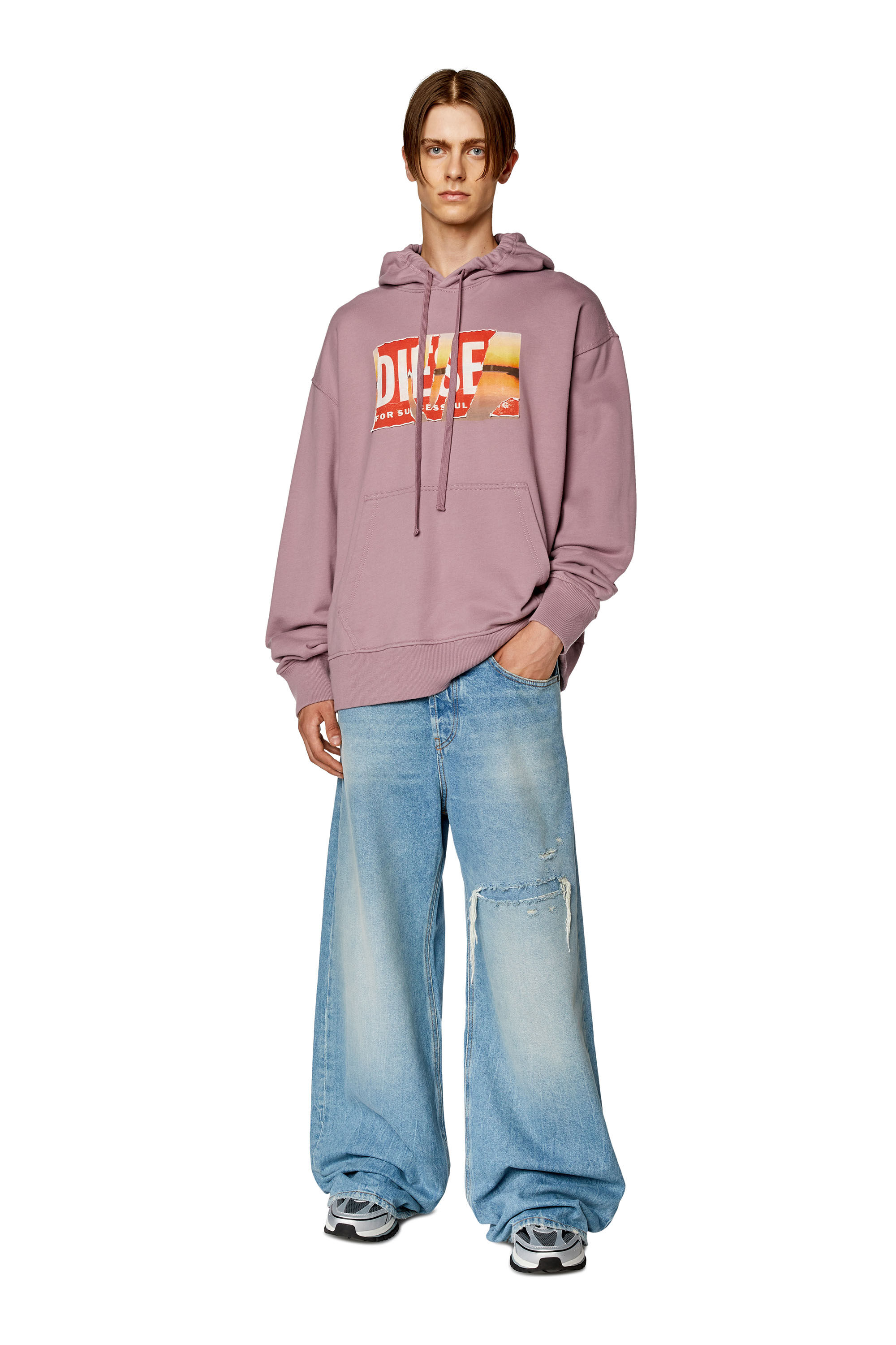 Diesel - S-MACS-HOOD-POFF-L1, Herren XXL-Hoodie mit Peel-Off-Logo in Violett - 1
