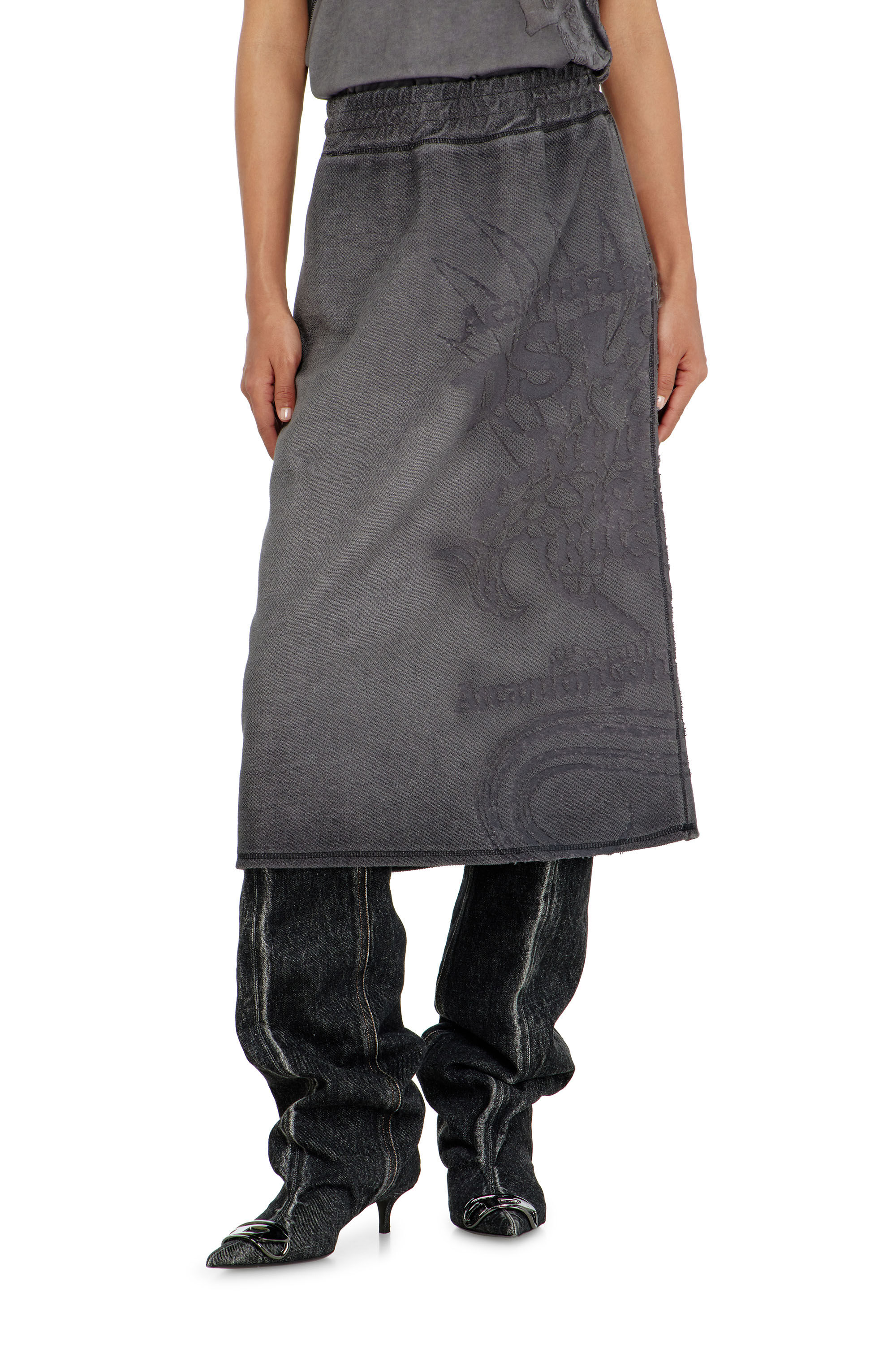Diesel - O-BEAUTY, Damen Fleece-Midirock mit D&eacute;vor&eacute;-Print in null - 3