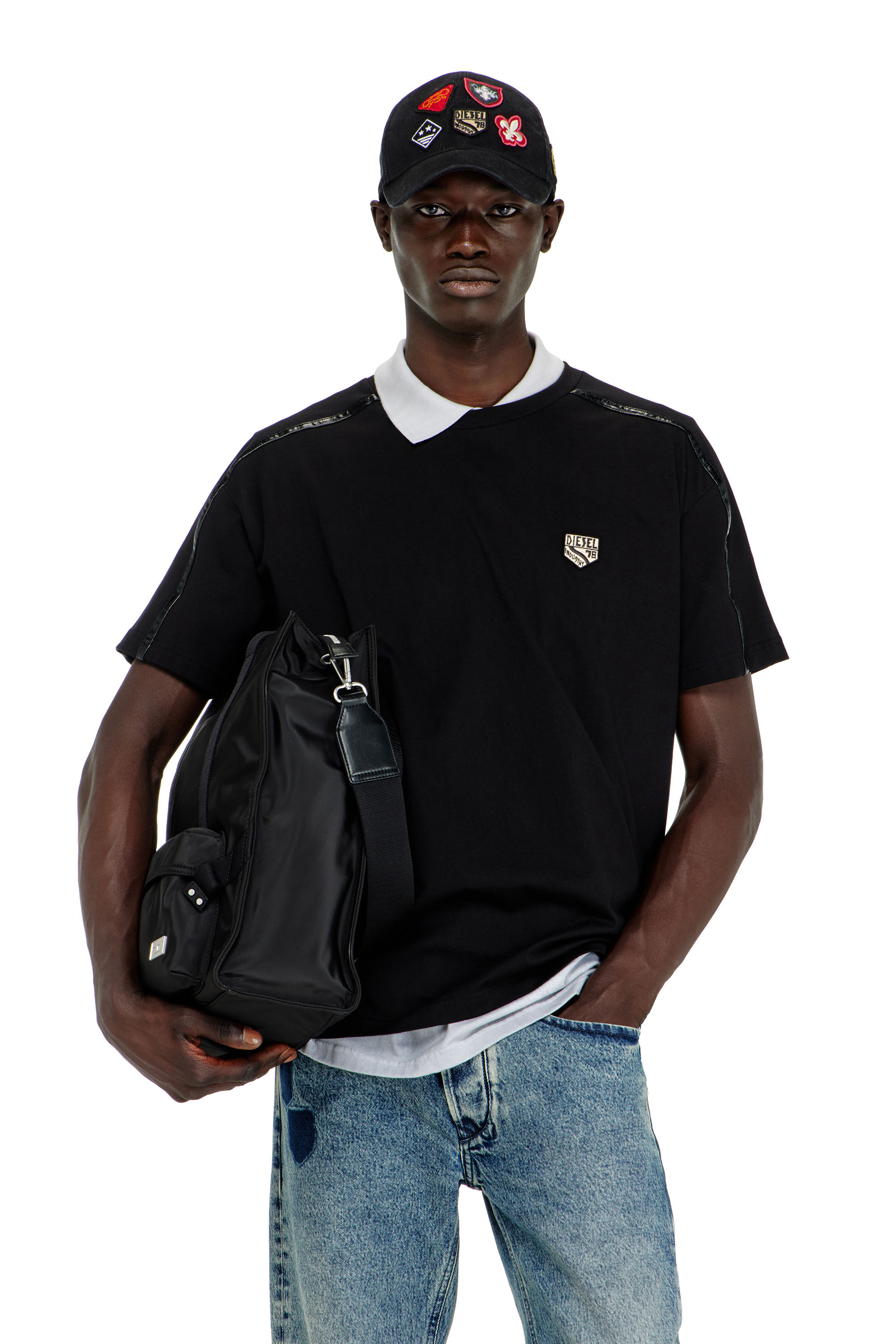 Diesel - T-NORM-FL, Herren T-shirt mit Kontrastabschl&uuml;ssen und Logo patch in null - 3