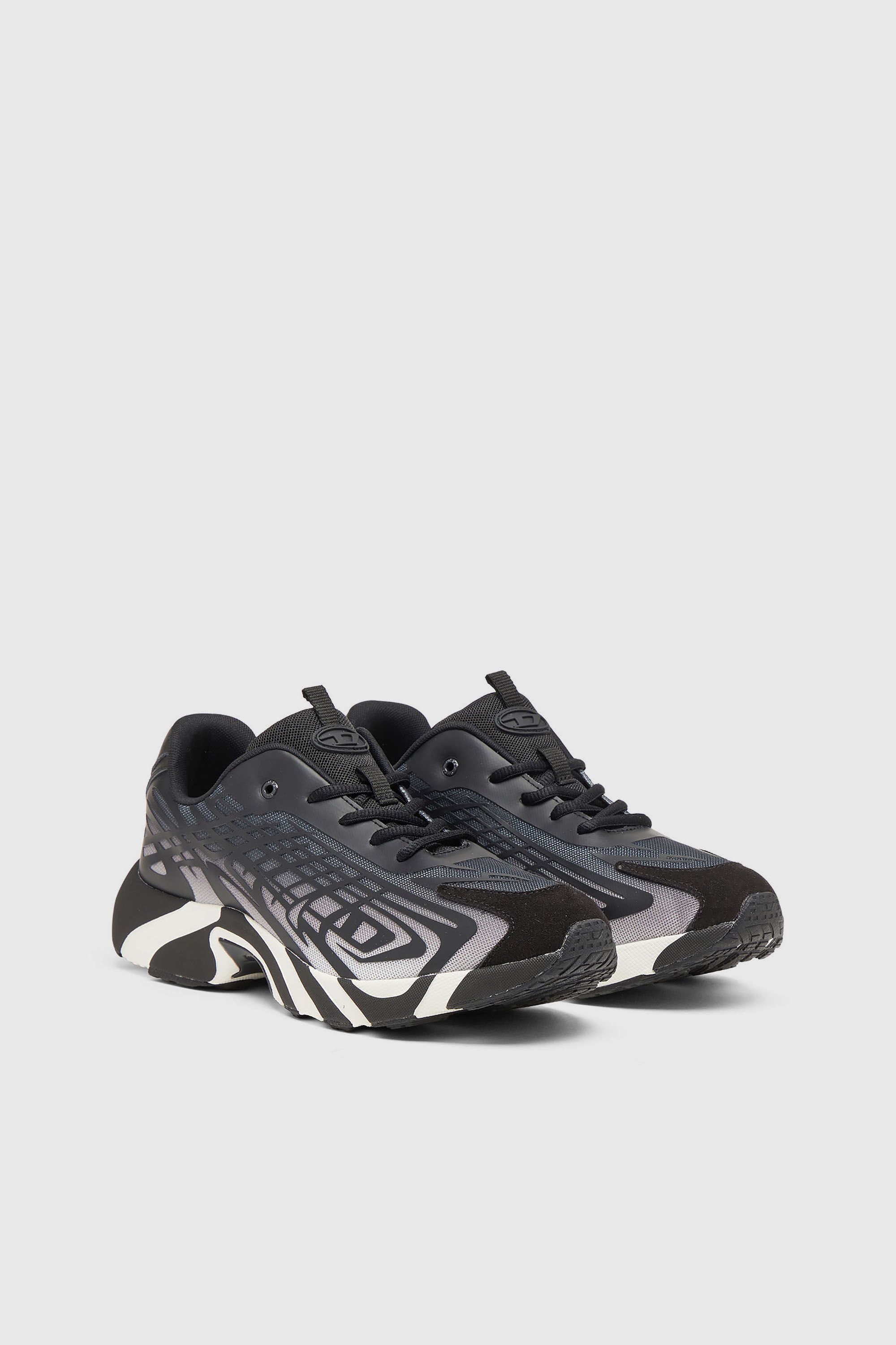 Diesel - S-D-VIT'S 500 LOW, Herren D-Vit-Sneaker aus gestreiftem D&eacute;grad&eacute;-Mesh in Schwarz/Wei&szlig; - 2