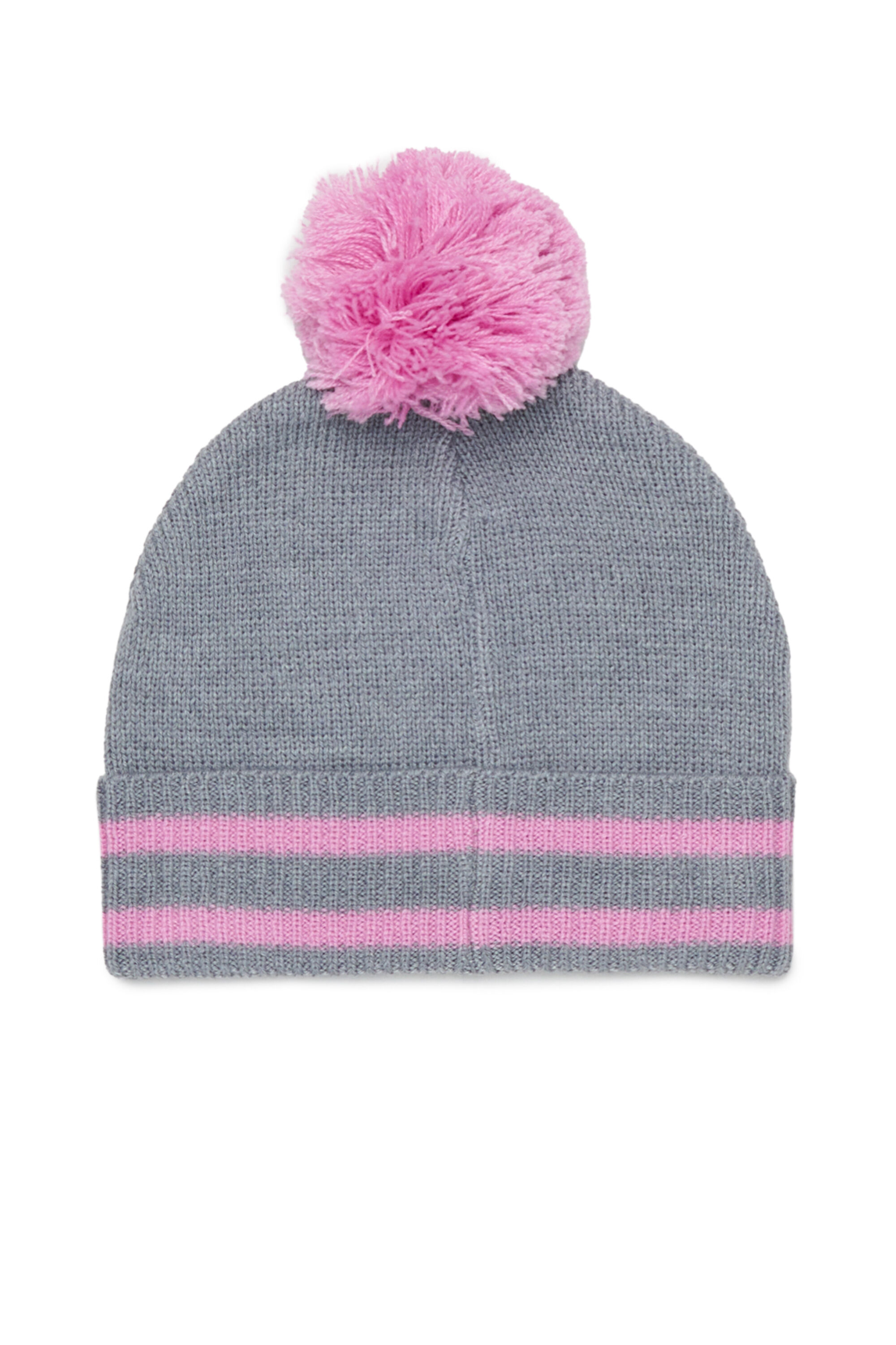 Diesel - FUTEEB, Unisex's Striped pom-pom beanie in wool blend in Grey/Pink - 2