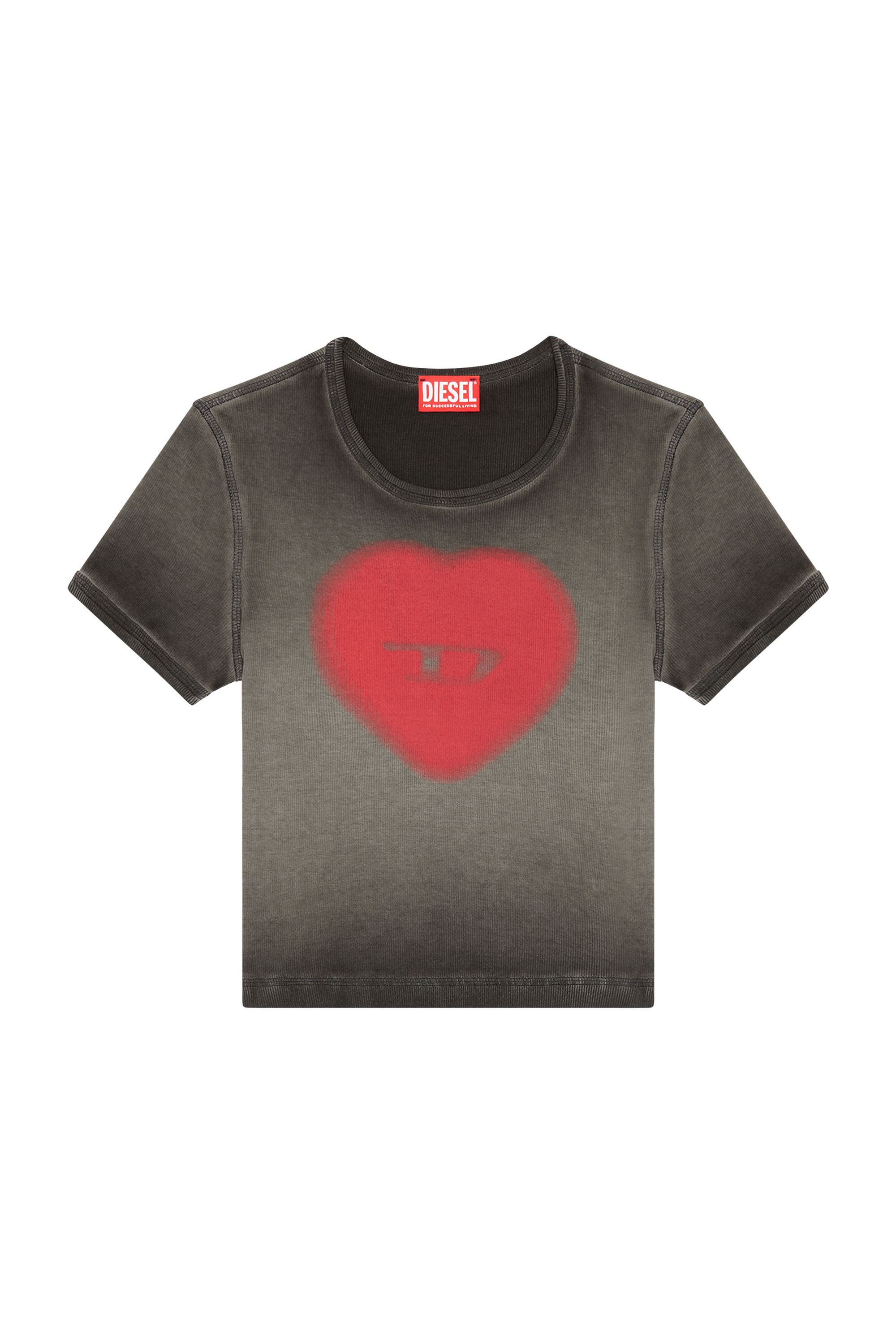 Diesel - T-ELE, Woman Ribbed T-shirt with watercolour heart D in Black - Image 2