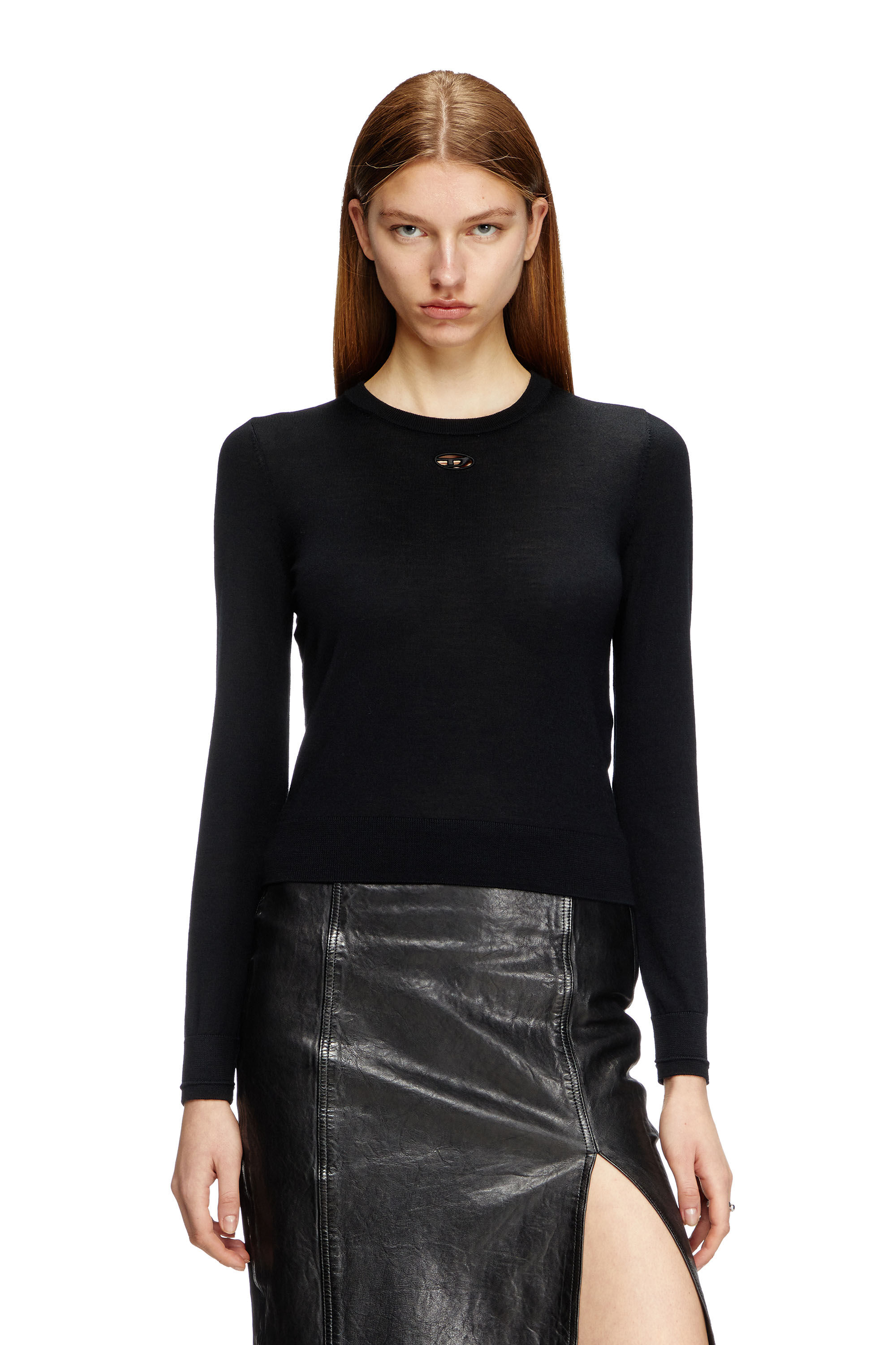 Diesel - M-ALINESA, Damen Pullover aus Wolle mit Cut-out-Logo in Schwarz - 3