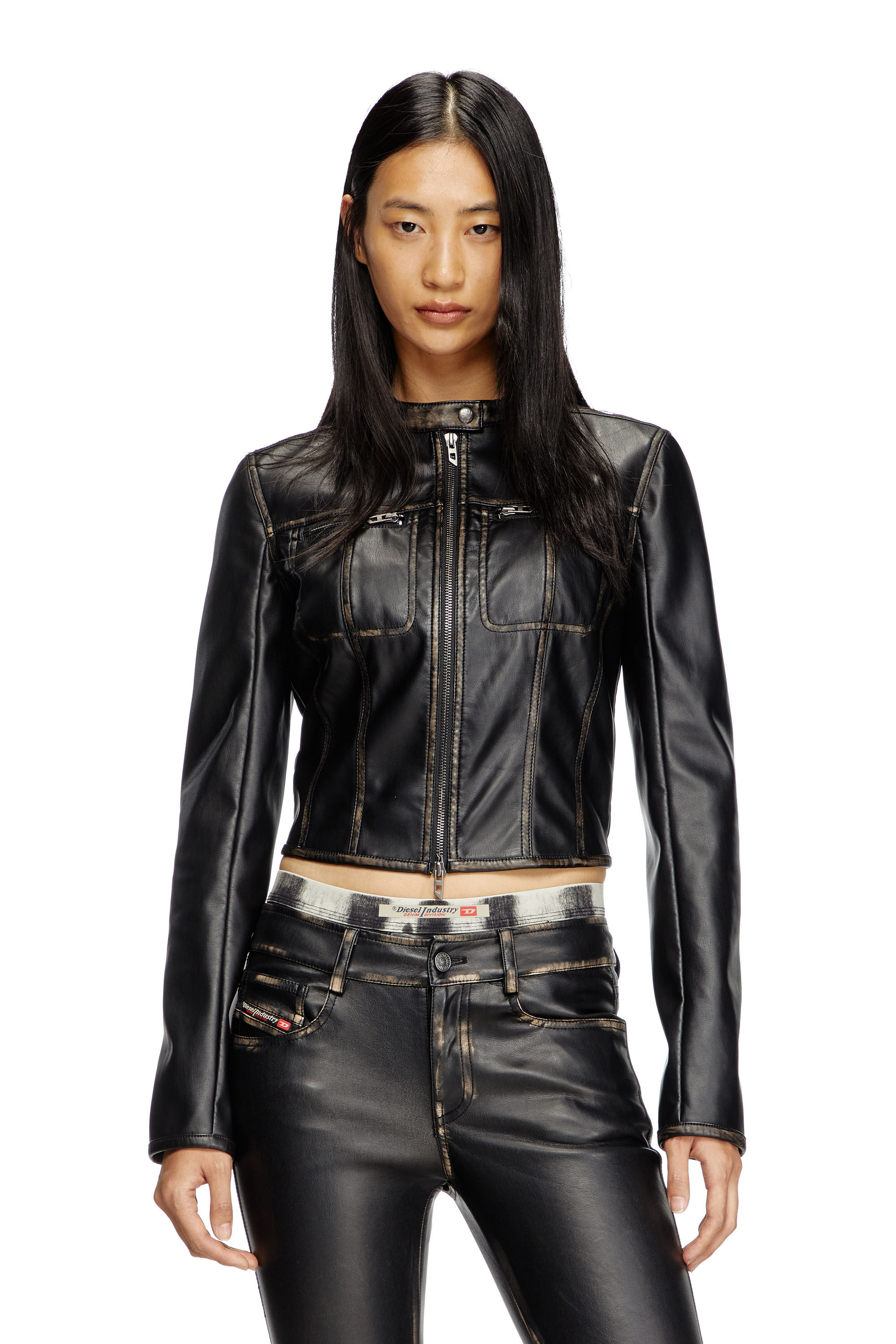 Diesel - G-LOBE, Damen Verkürzte vielgetragene Biker-Jacke in Schwarz - 3