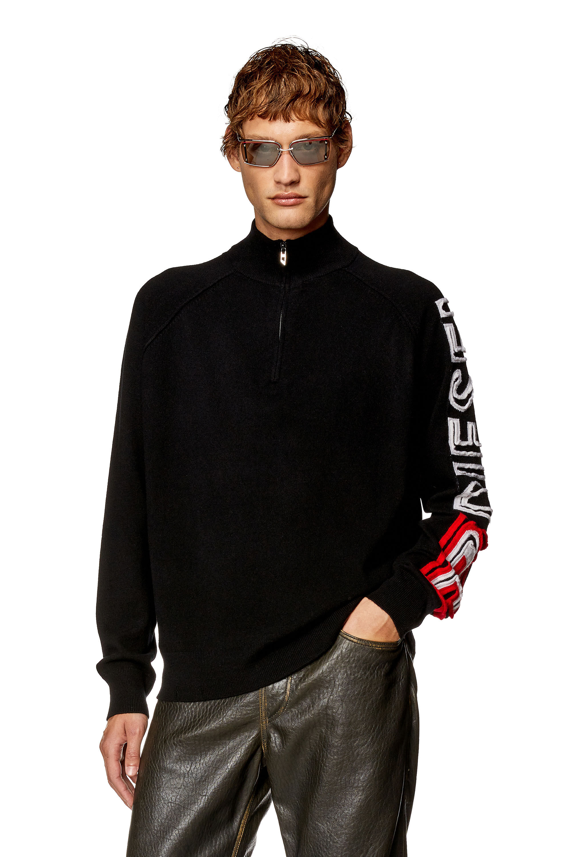 Diesel - K-STELVIO, Man Half-zip jumper with peel-off intarsia logo in Black - Image 3
