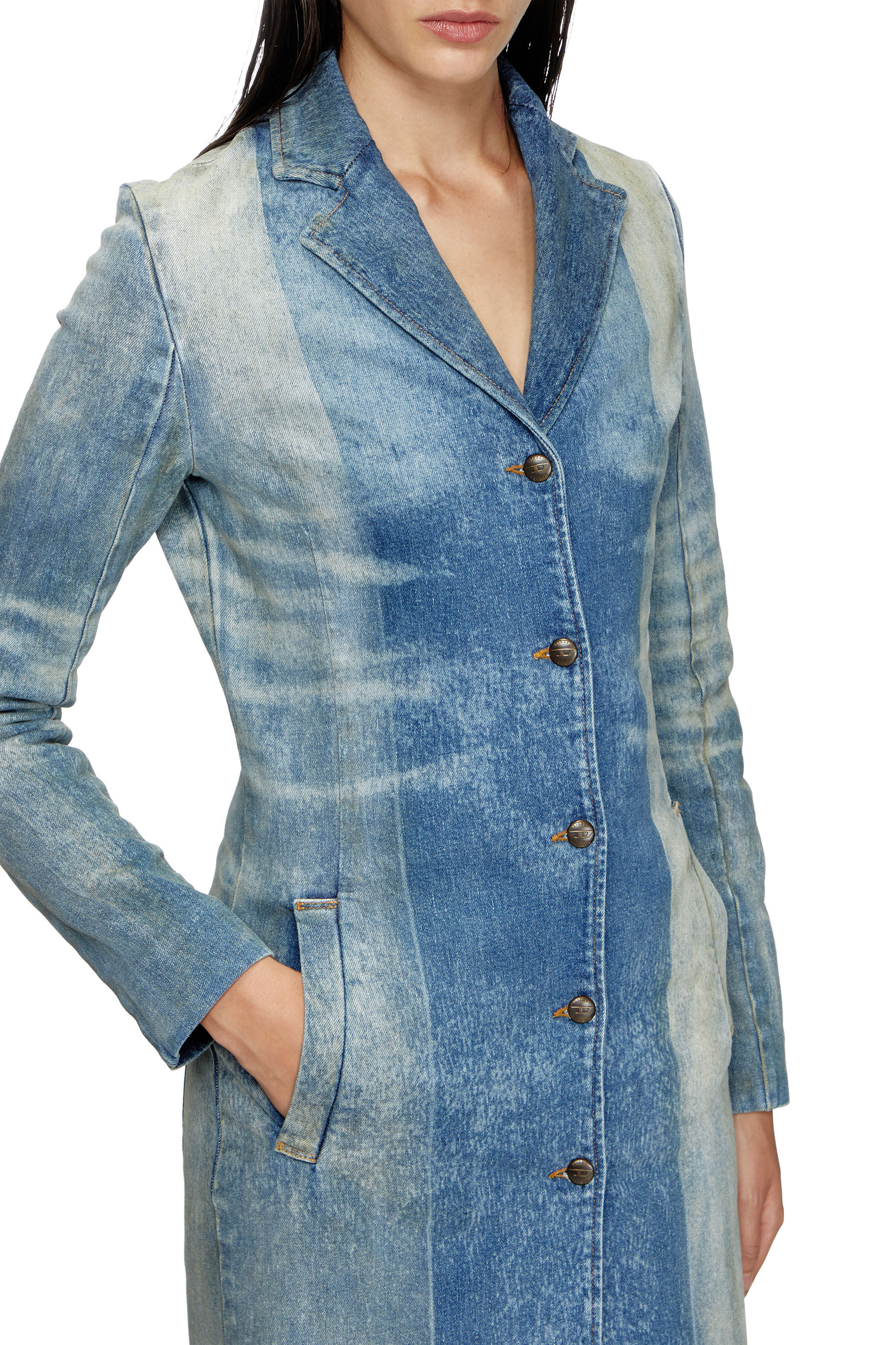 Diesel - DE-LAMOUR-FSF, Damen Mantel aus Denim mit solarisierten Falten in Mittelblau - 5