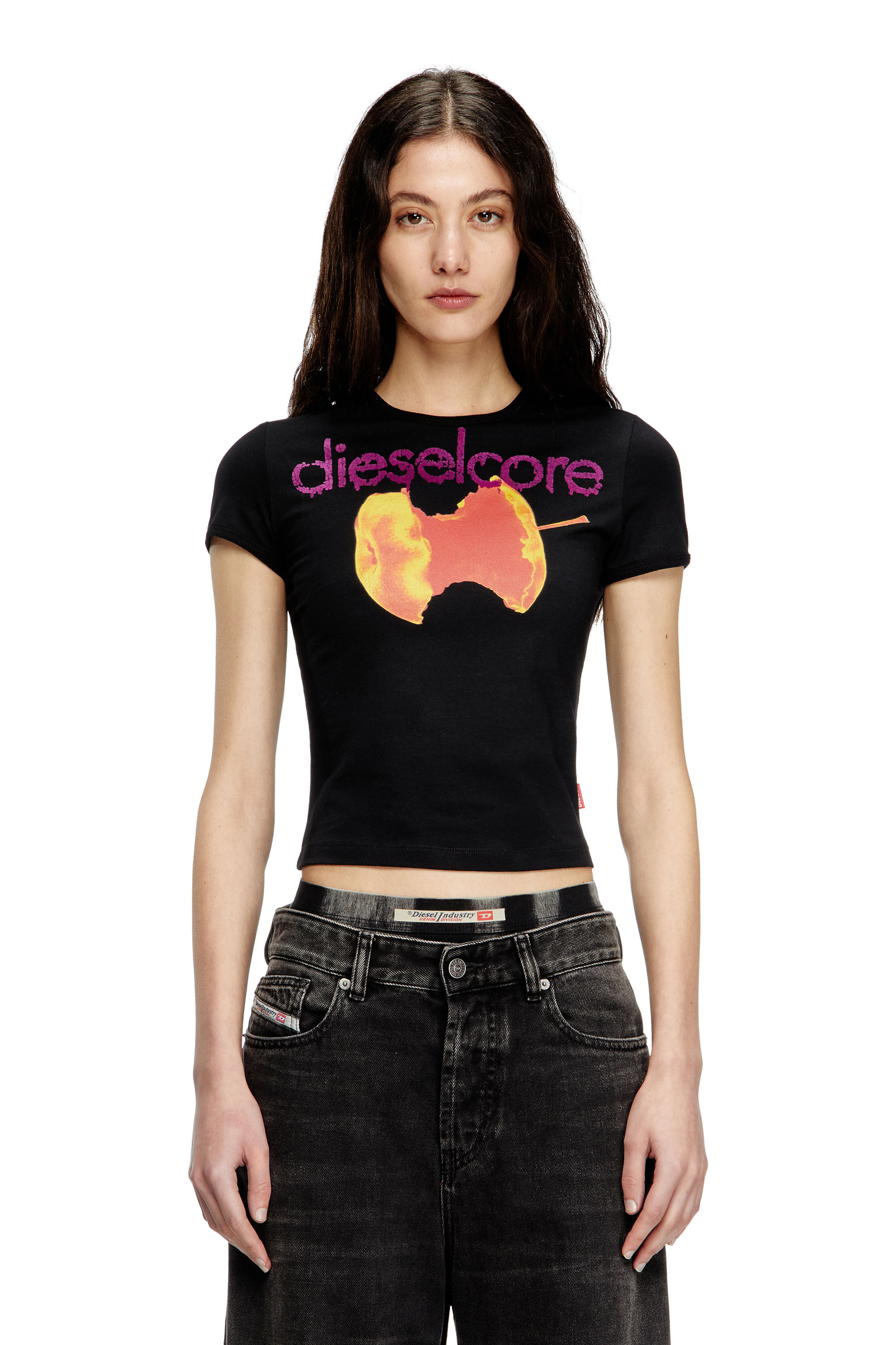 Diesel - T-UNCUTIES-SHORT-Q2, Damen T-Shirt mit Diesel Core-Logo in Schwarz - 3