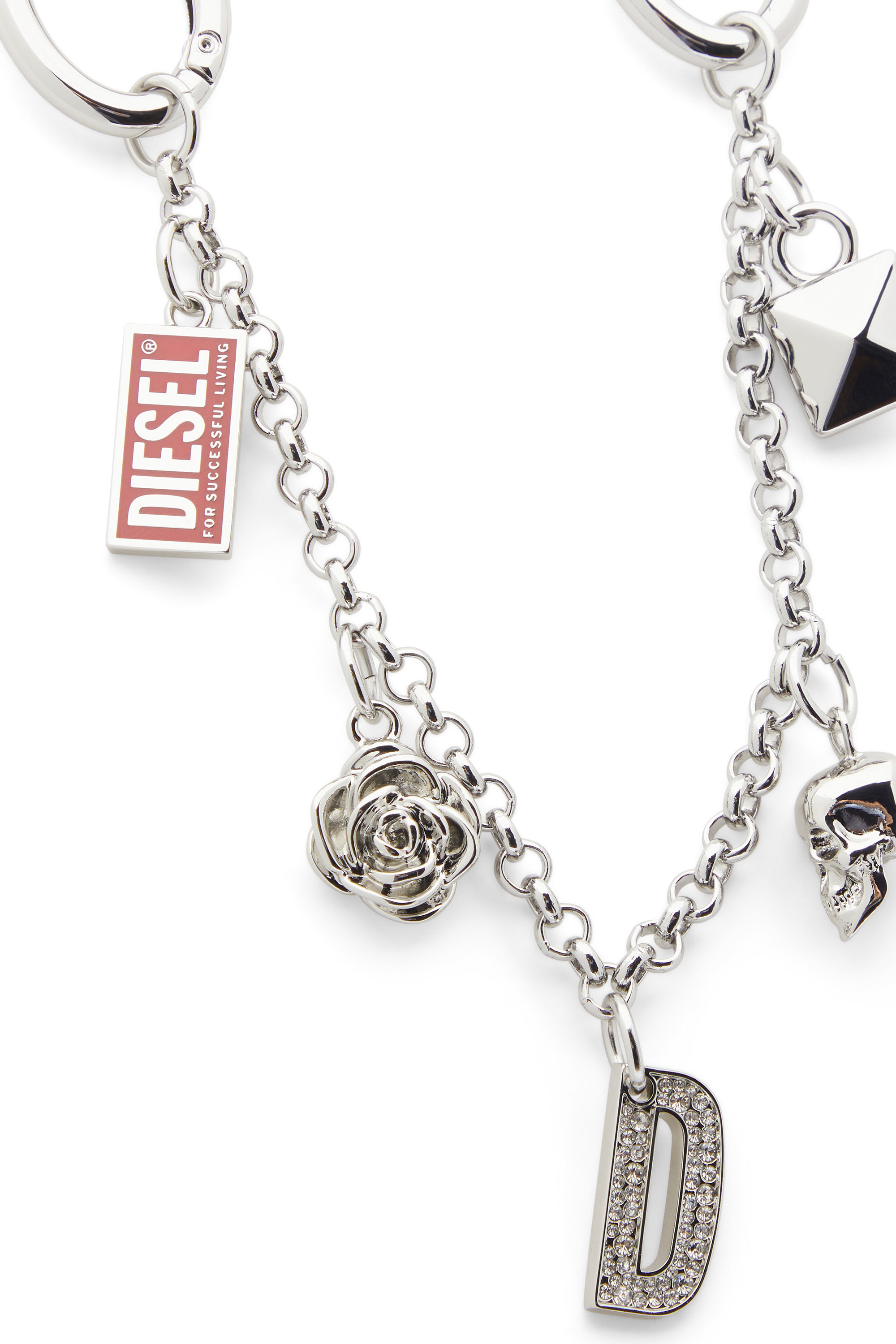 Diesel - CHAIN-D II S, Damen Metallkette mit ikonischen Anh&auml;ngern in Silber - 3
