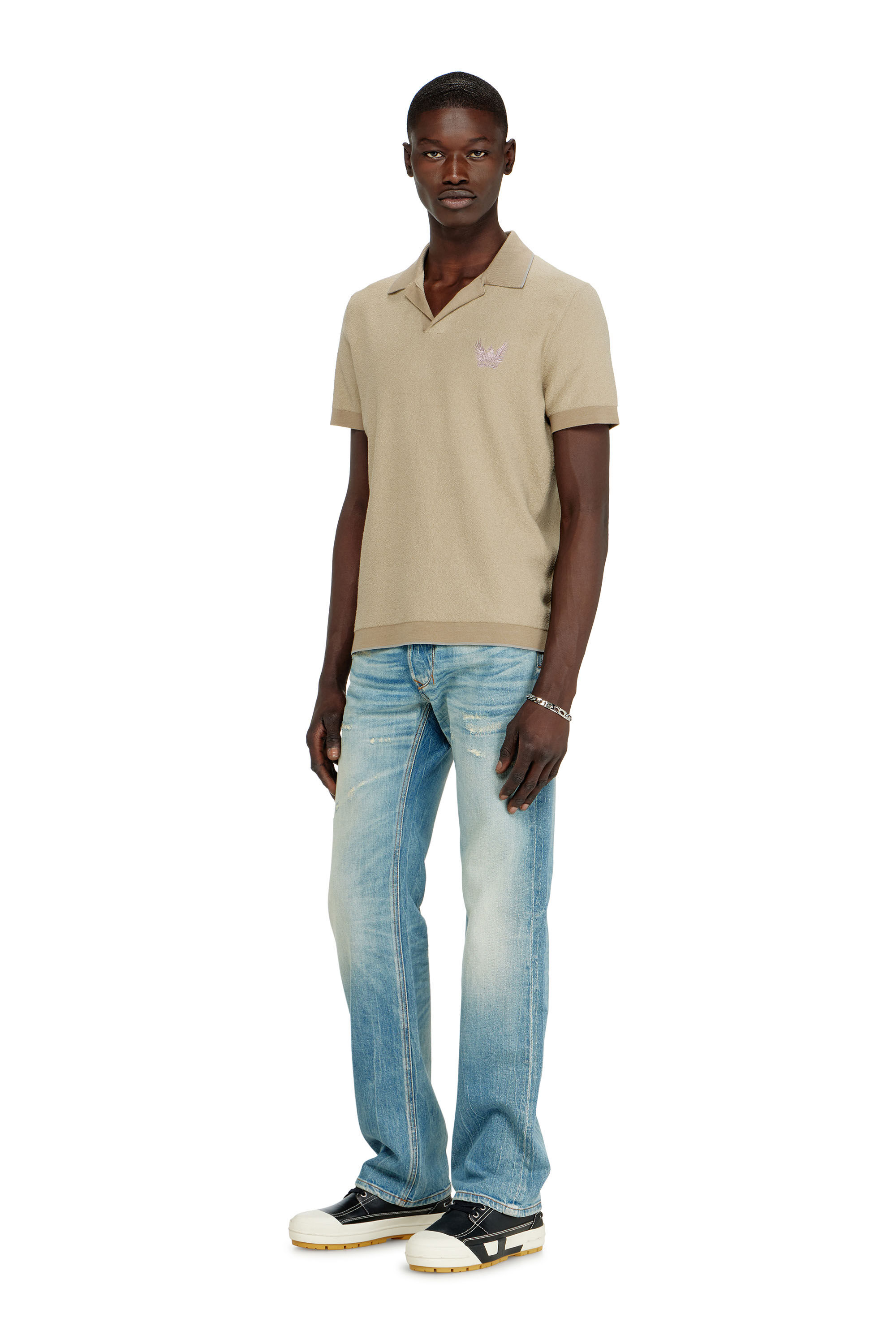 Diesel - K-RAILES, Herren Poloshirt aus Boucl&eacute;-Strick mit Phoenix-Logo in Beige - 1