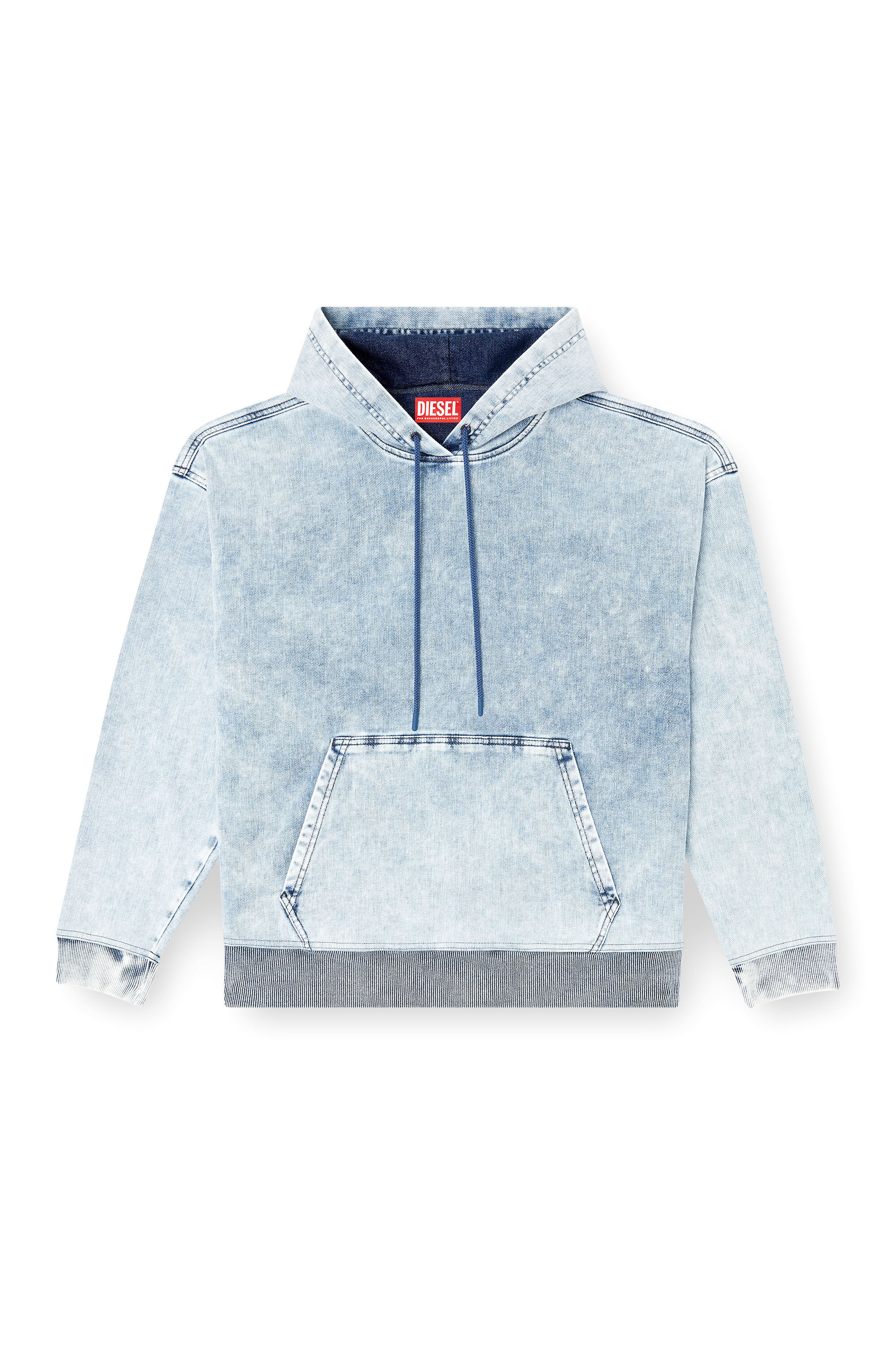 Diesel - D-REBBIT-S-TRACK, Unisex Hoodie aus marmoriertem Denim in Hellblau - 2