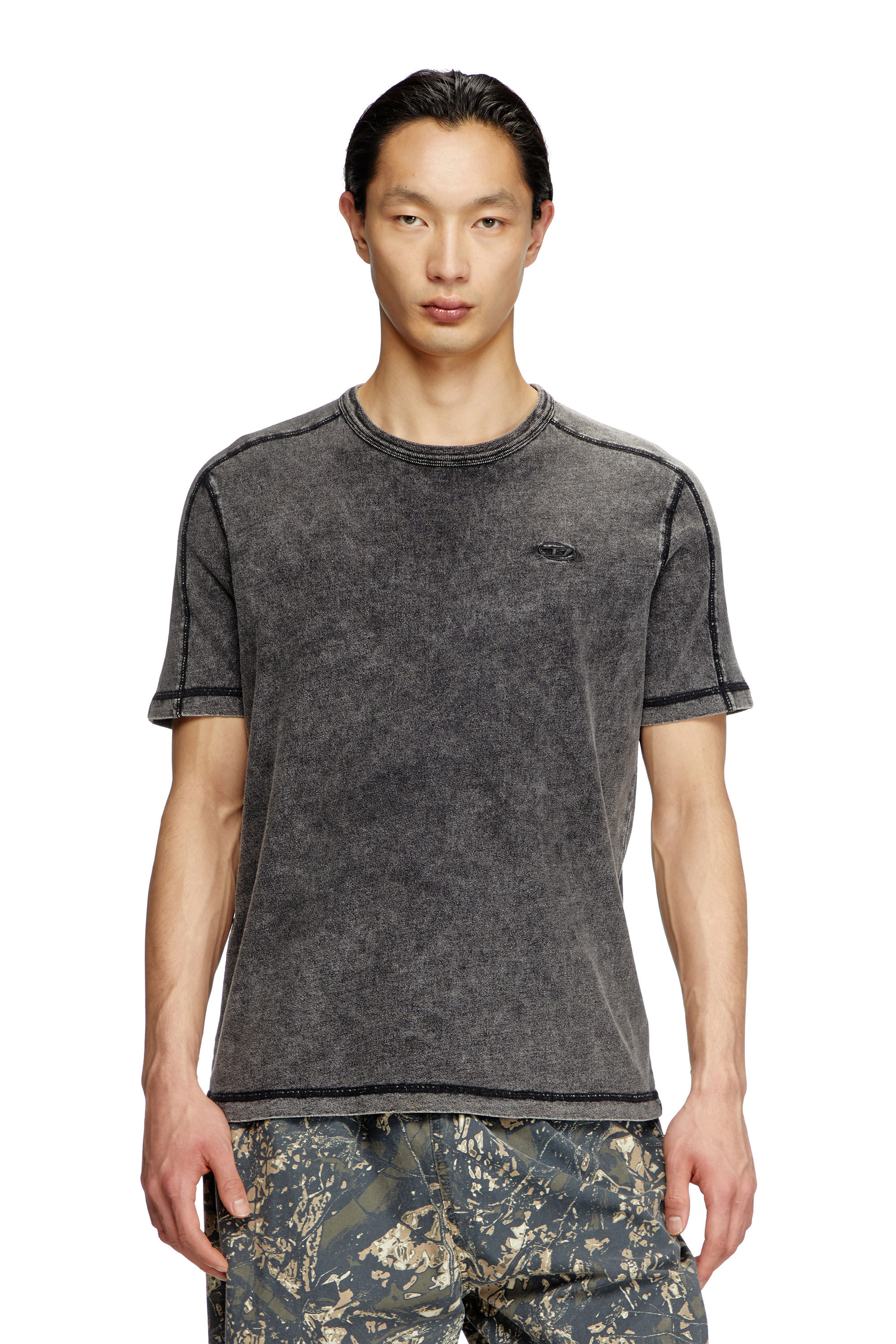 Diesel - T-ADJIND, Herren T-Shirt aus Jersey in Denim-Optik in Schwarz - 3