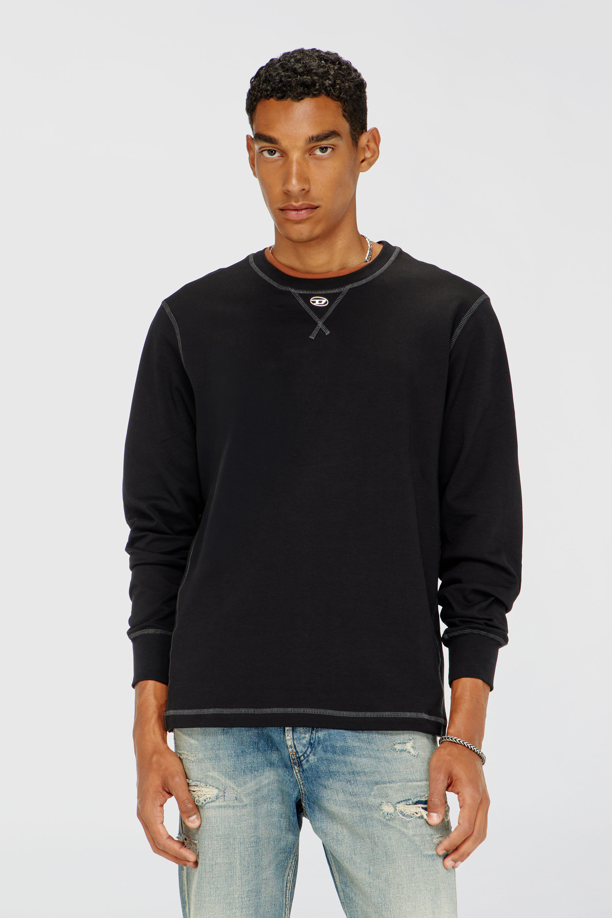 Diesel - T-MADJUST-LS-TR, Herren Baumwoll-Langarmshirt mit Oval D in Dunkelgrau - 3