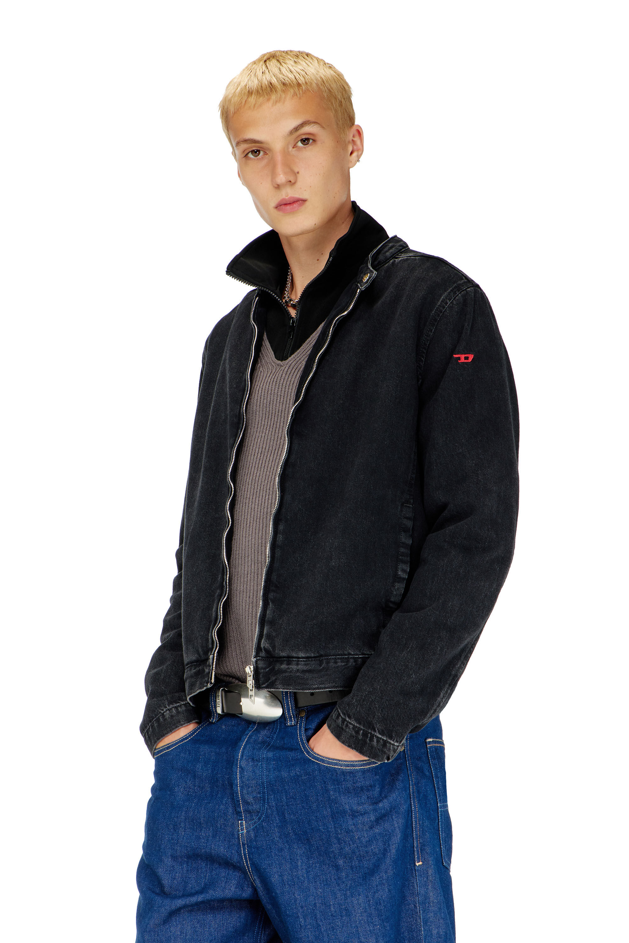 Diesel - D-GLORY, Herren Bikerjacke aus sauber gewaschenem Denim in Schwarz - 3
